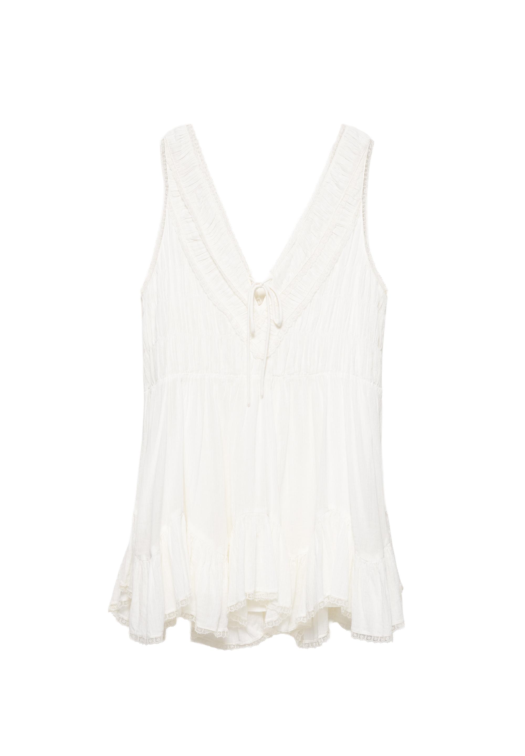 Short ruffled white dress — Ecru