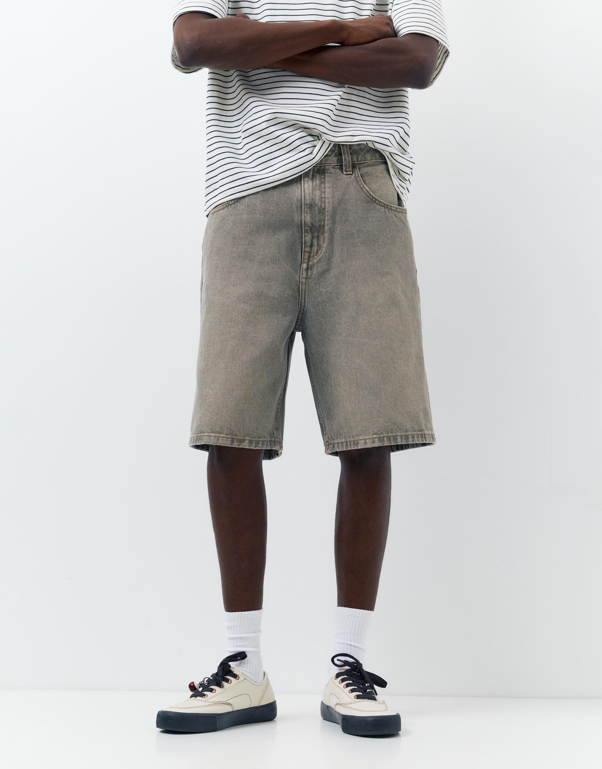 Baggy relaxed fit denim bermuda - Görsel 44