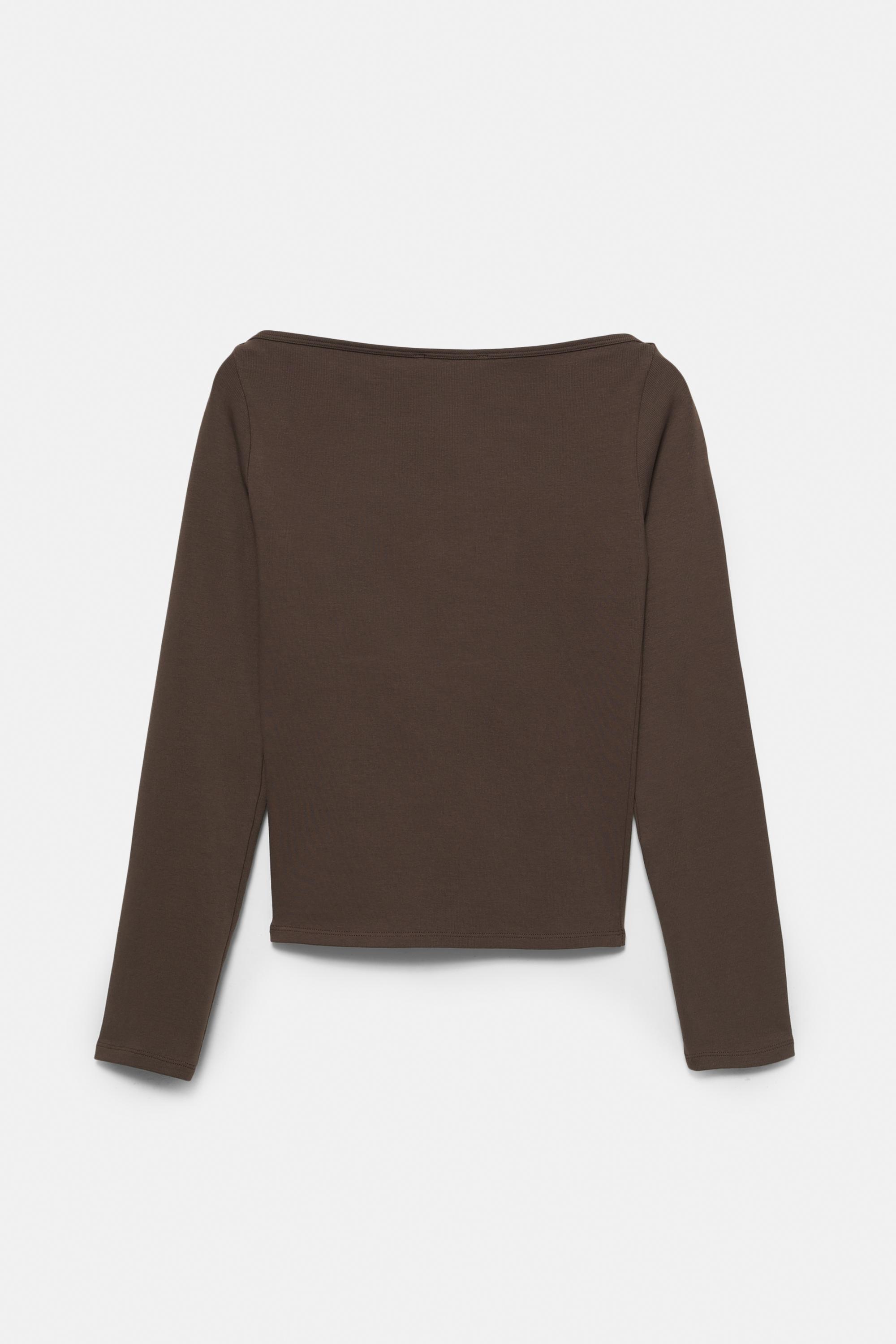 Long sleeve boat neck T-shirt — Brown