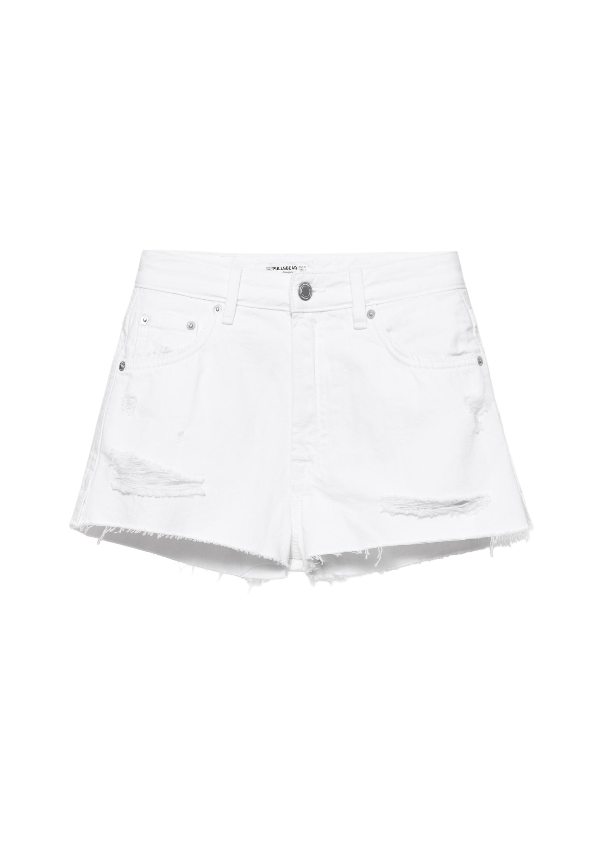 Mom fit ripped denim shorts — White