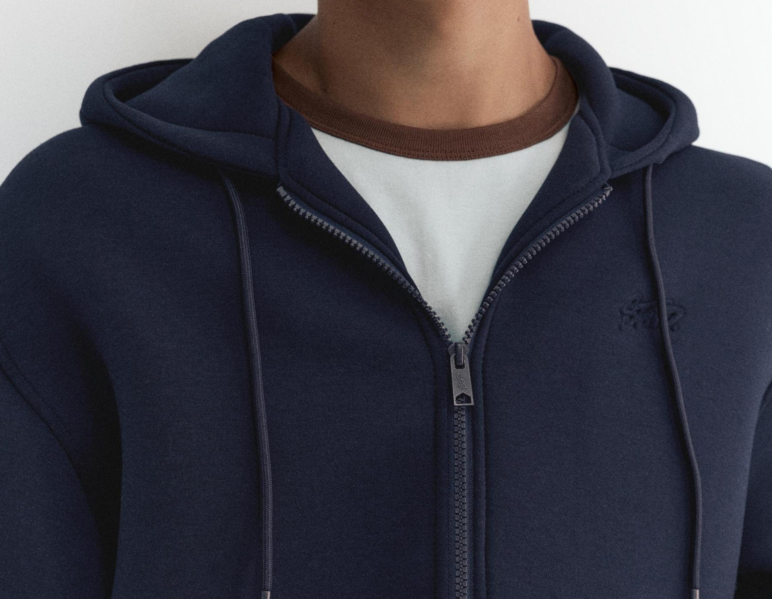 Neoprene-effect zip-up hoodie — Navy