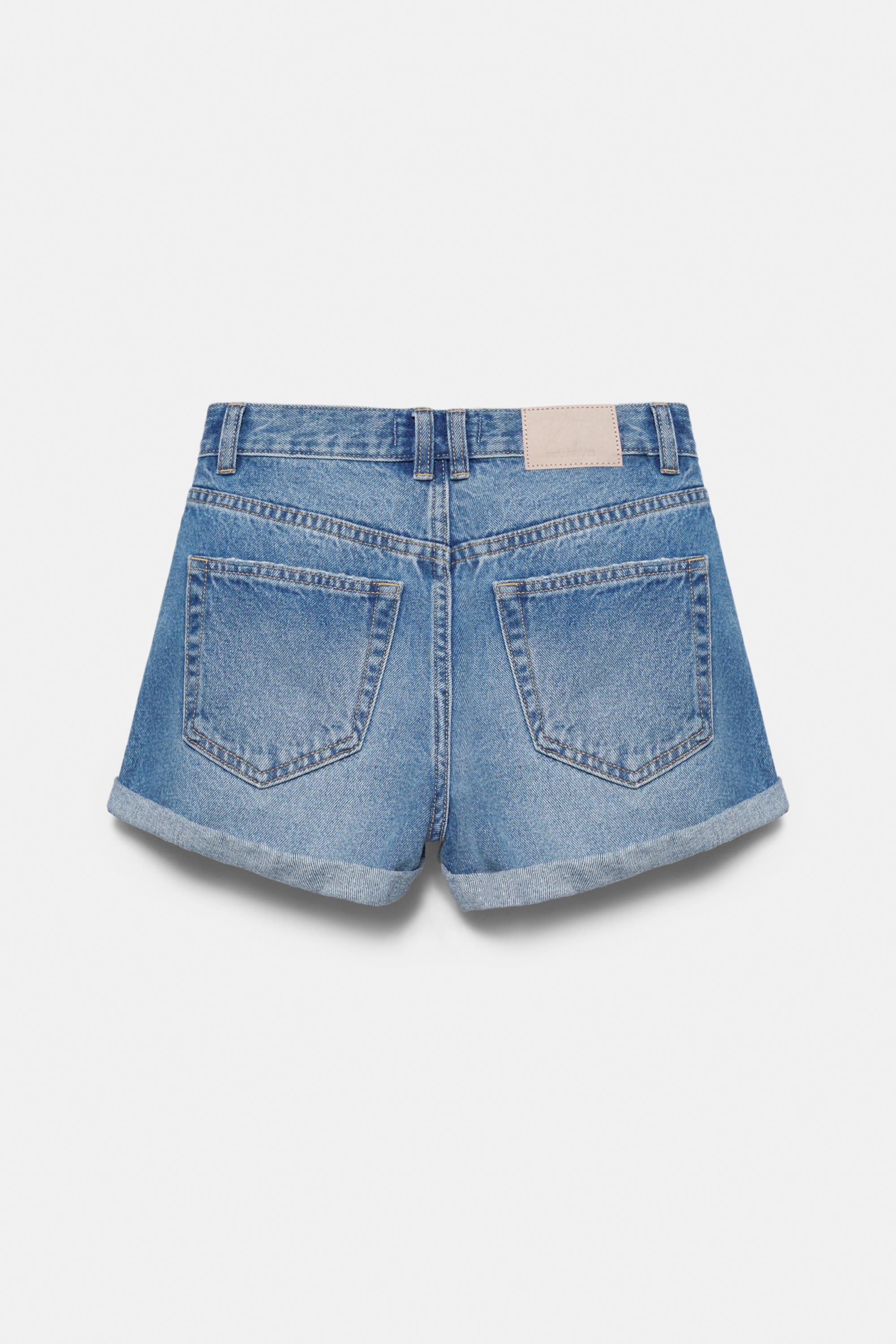 Denim mom fit shorts with turn-up hems — Medium blue