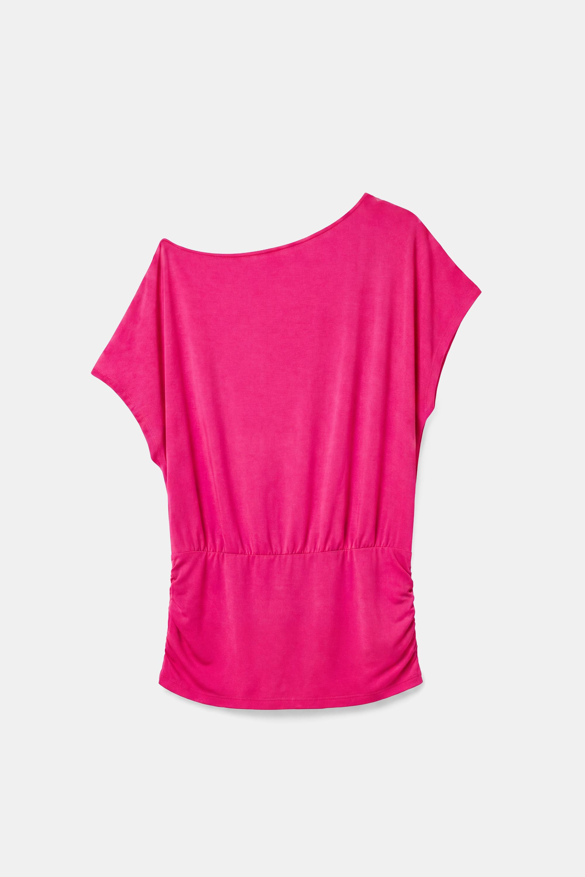 Asymmetric cummerbund T-shirt — Fuchsia
