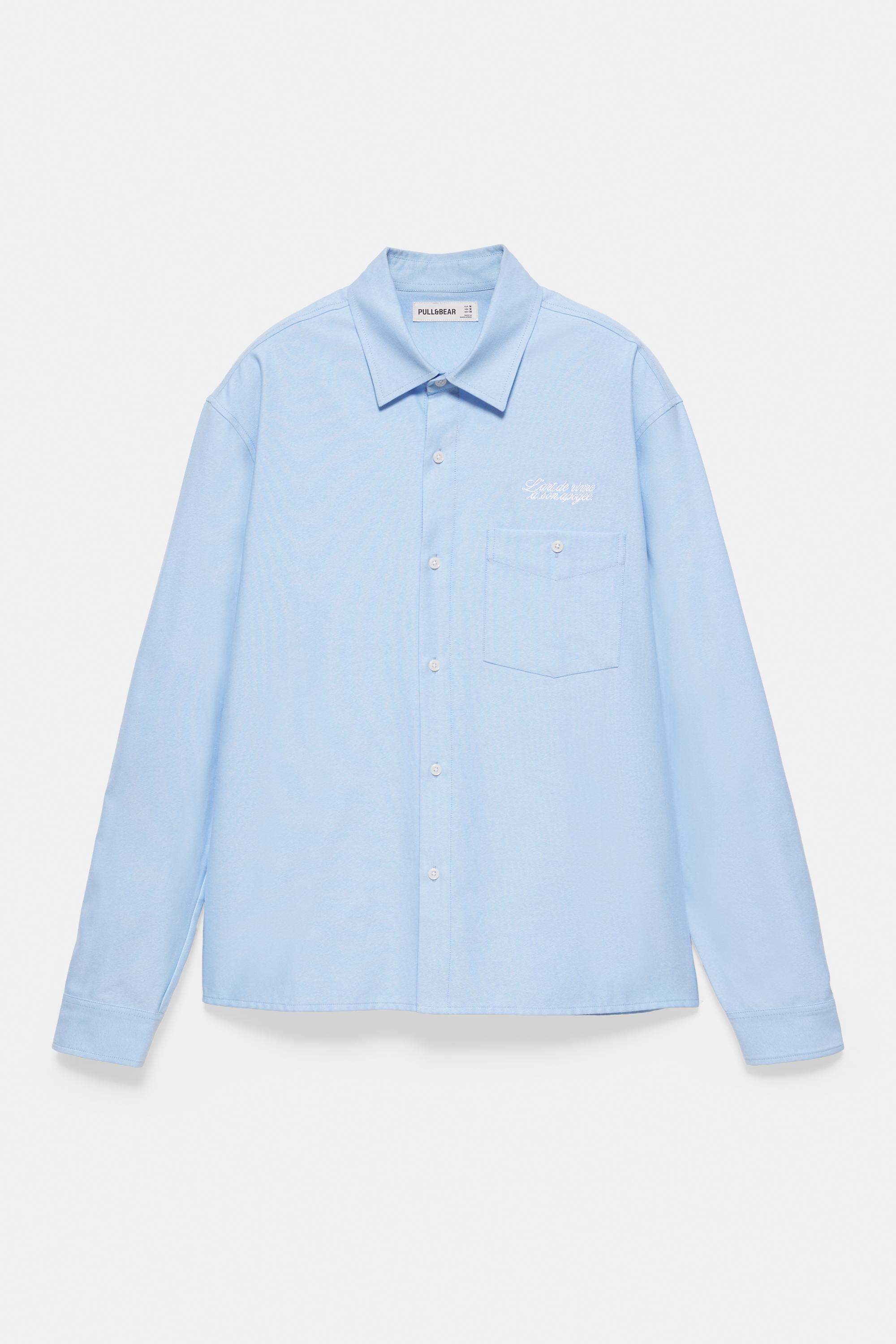 Embroidered long sleeve shirt — Pale blue