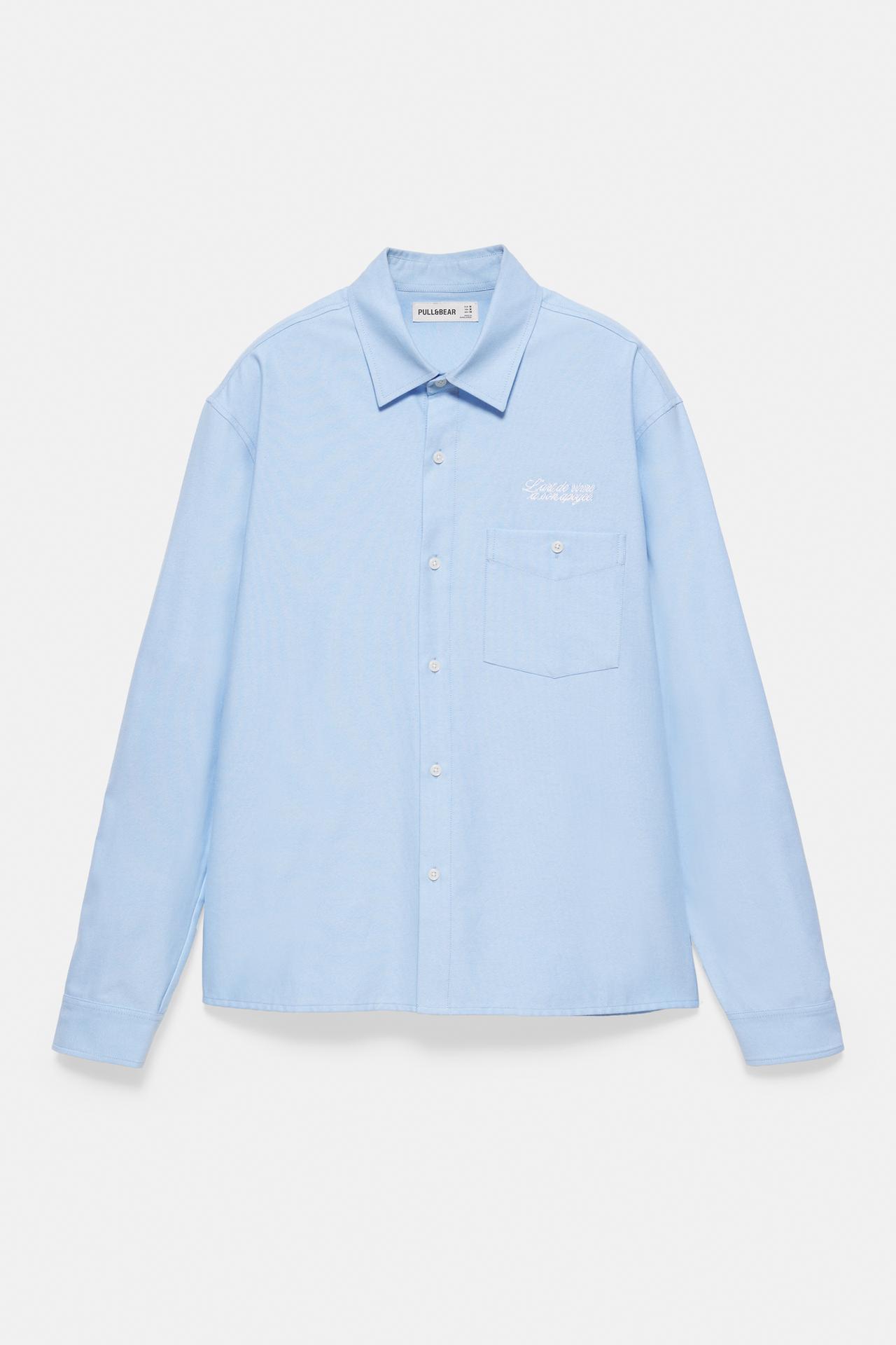 Embroidered long sleeve shirt — Pale blue