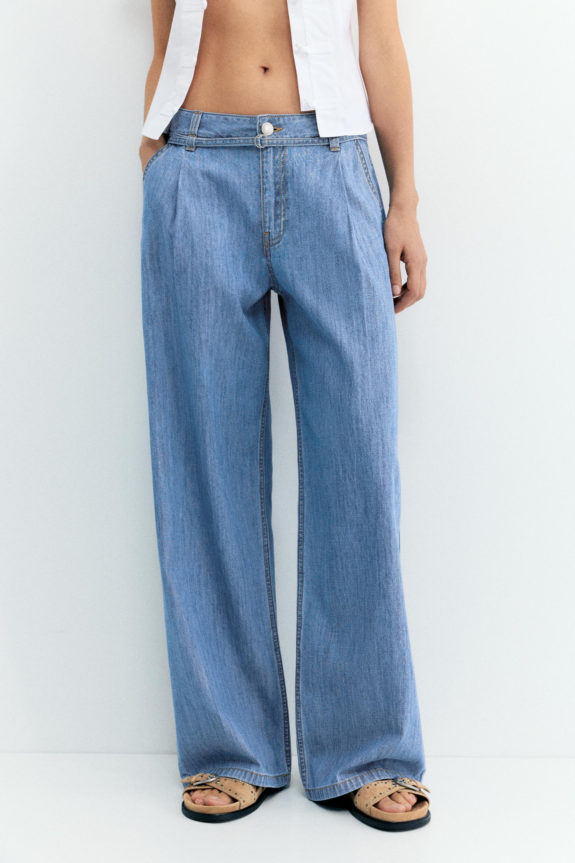 Wide-leg drawstring jeans — Pale blue