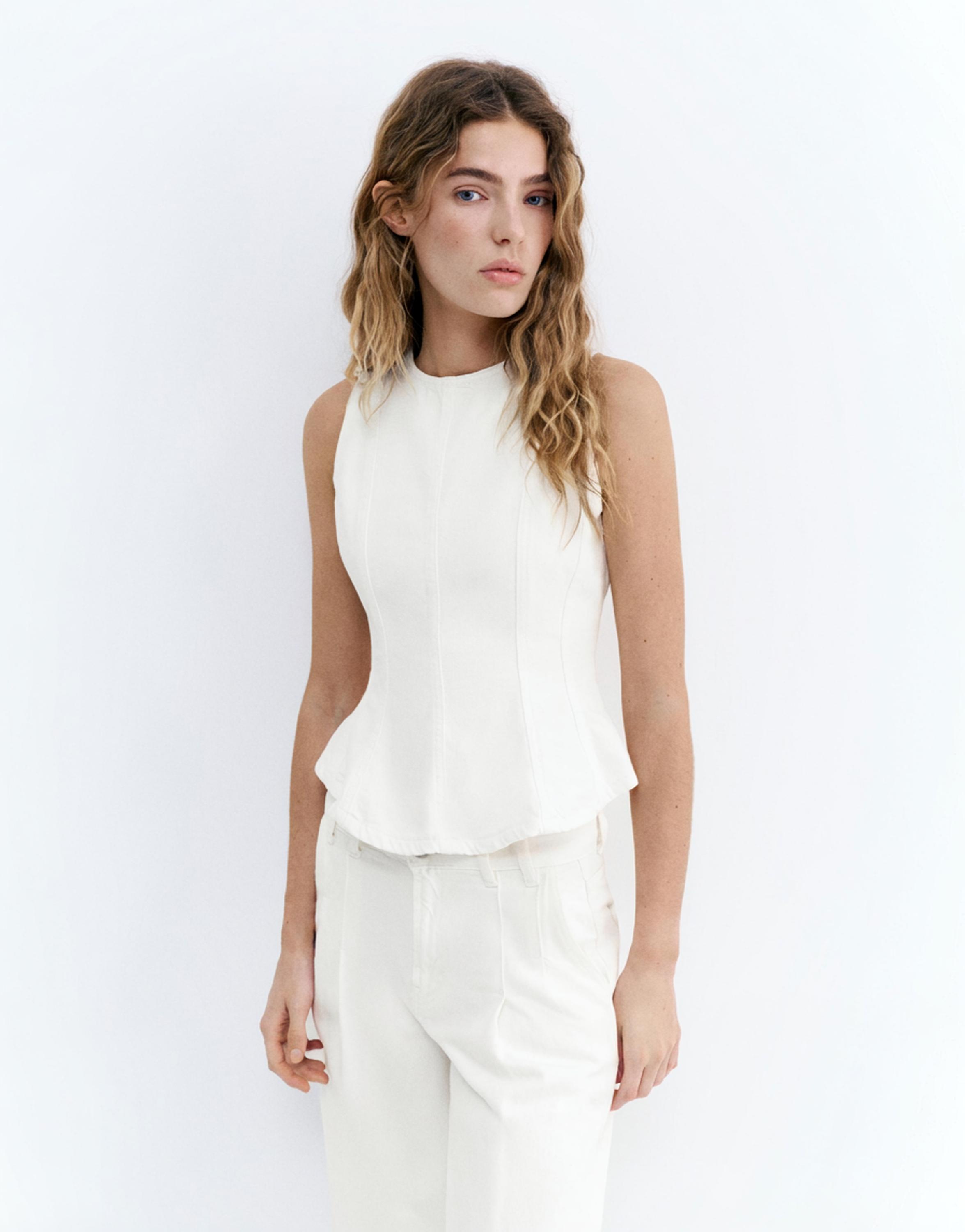 Denim peplum top - Görsel 7