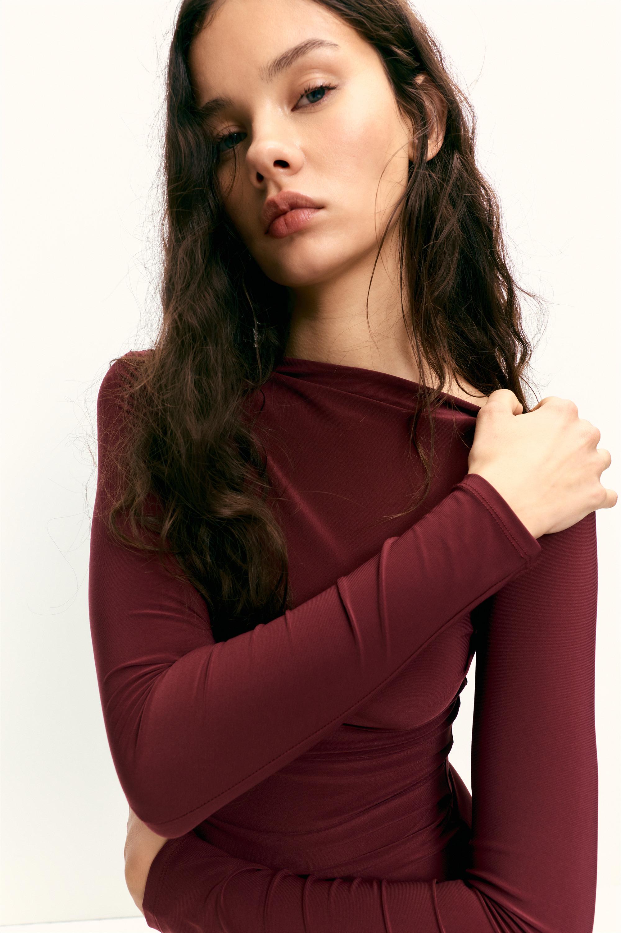 Soft draped midi dress — Burgundy