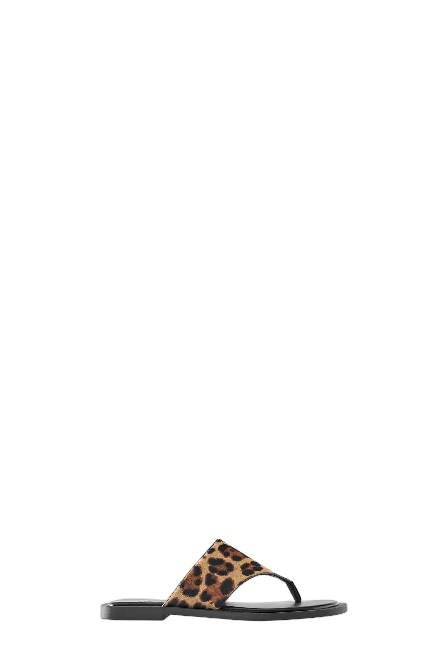 Leopard print leather flat slider sandals — Leopard