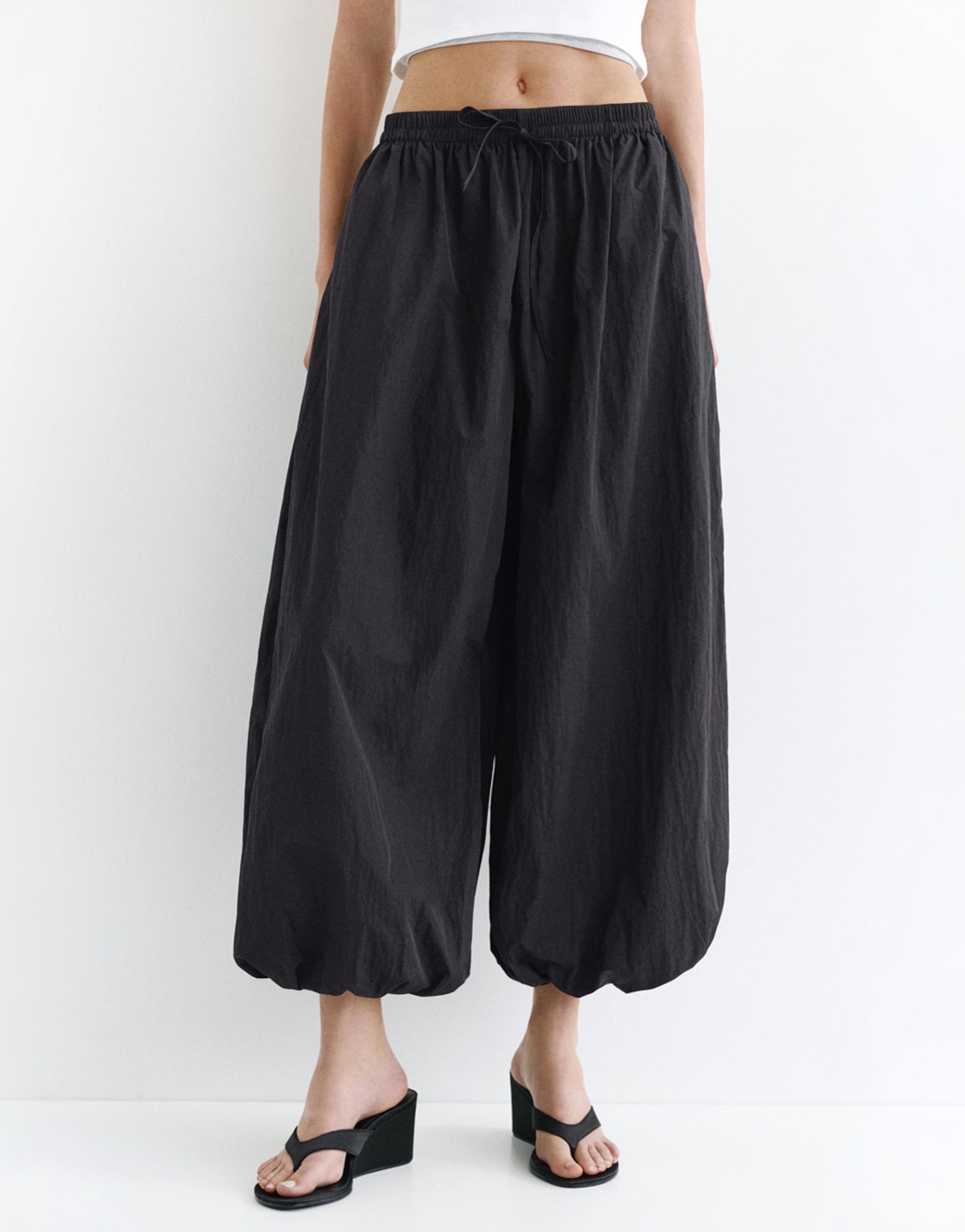 Nylon-effect sarouel trousers — Black