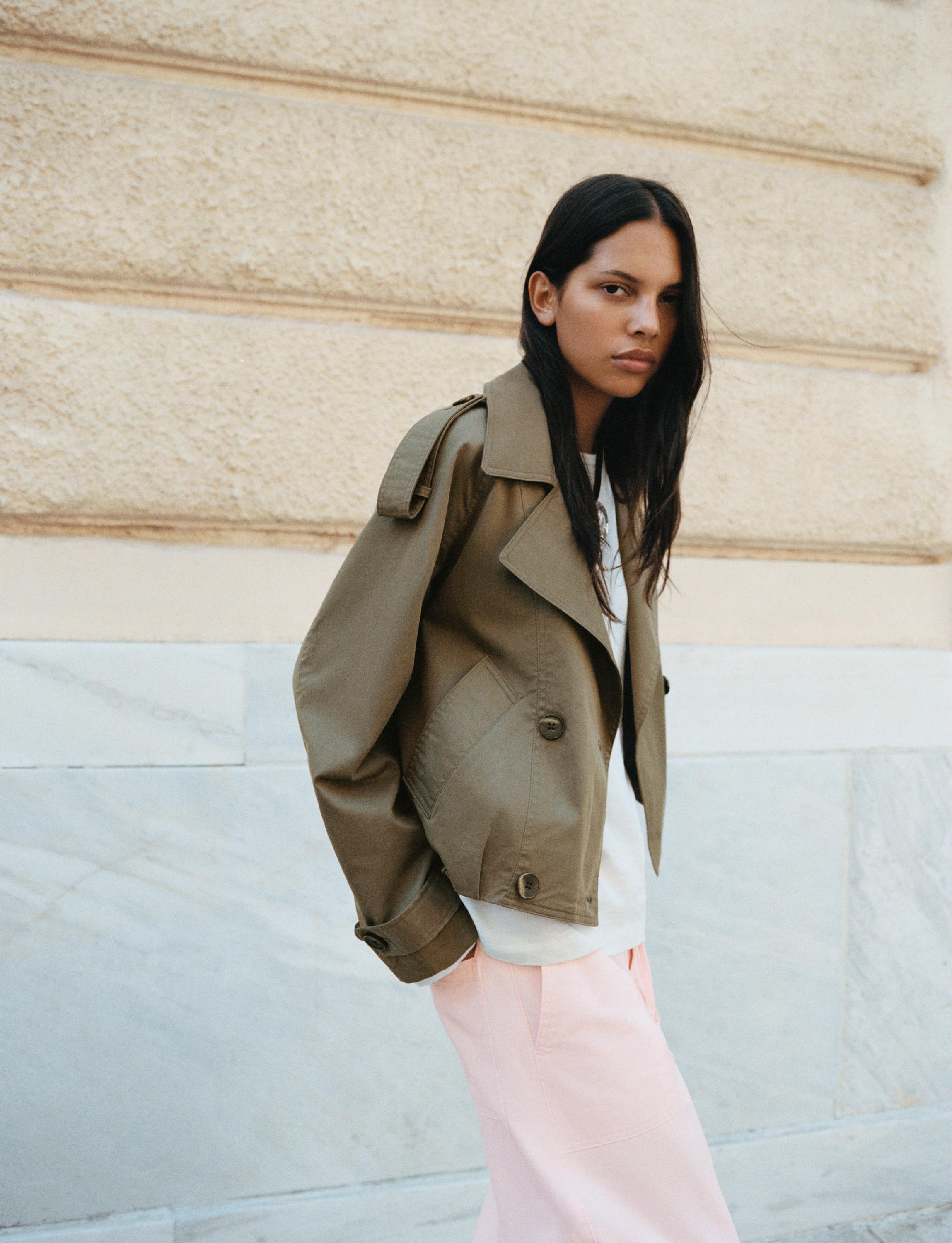 Balloon-fit short trench coat — Dark khaki