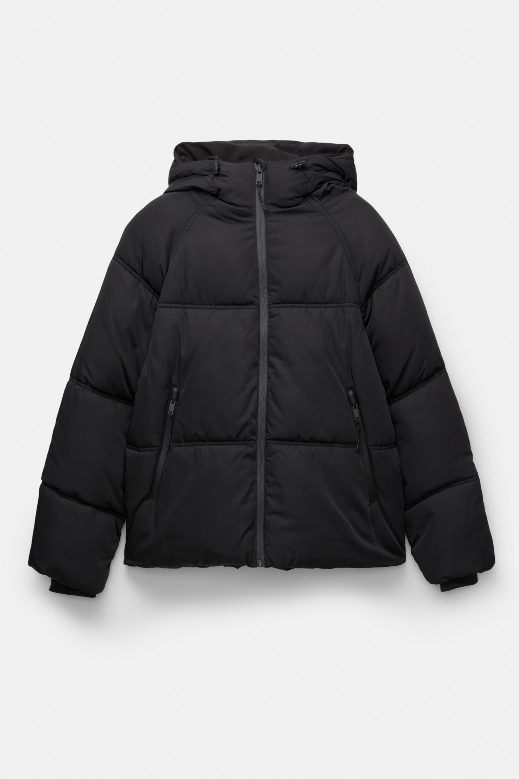 Puffer jacket with hood — Black
