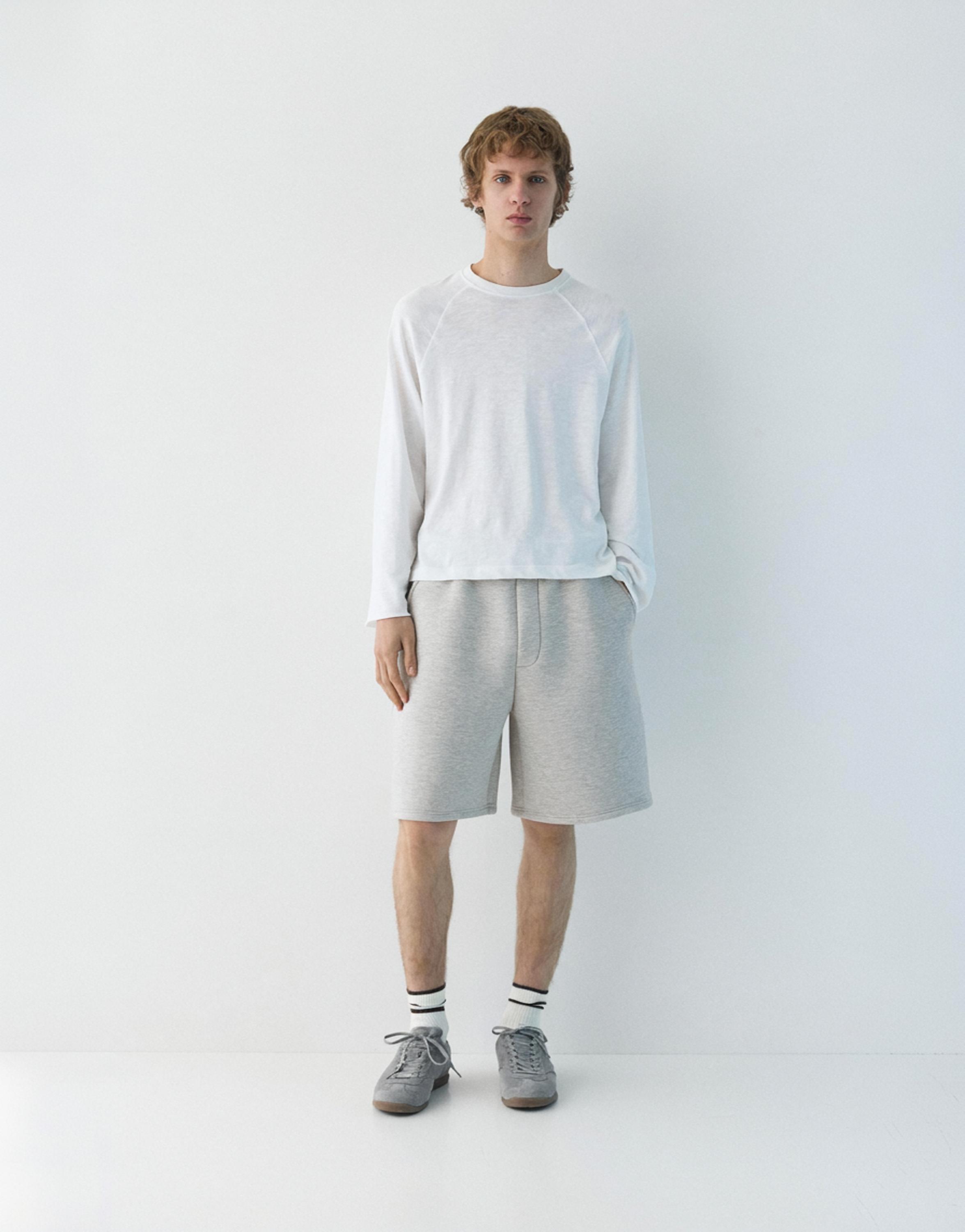 Neoprene-effect jogger Bermuda shorts — Grey marl
