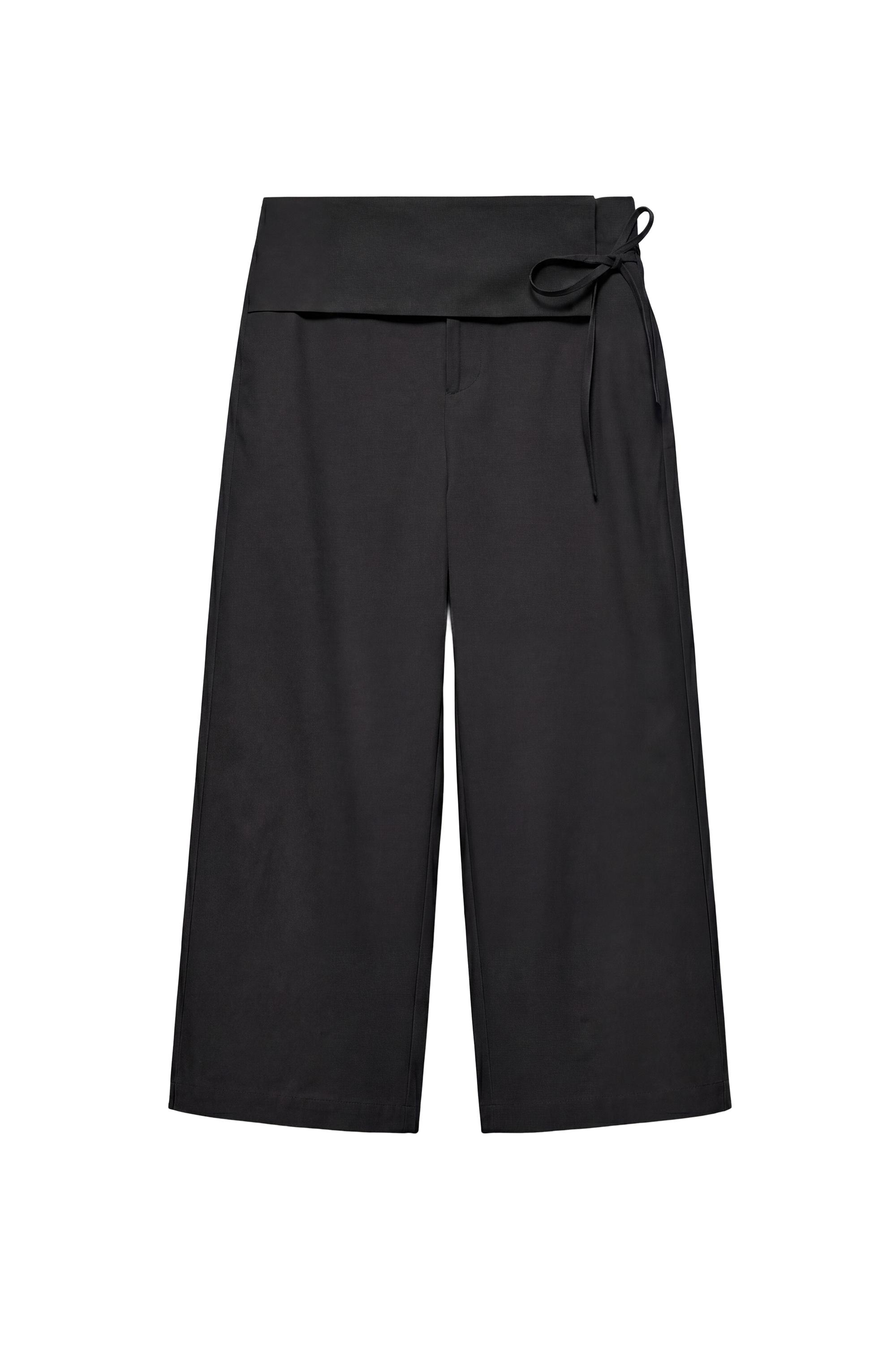 Pull&Bear Bağlamalı kuşaklı culotte pantolon görsel 2
