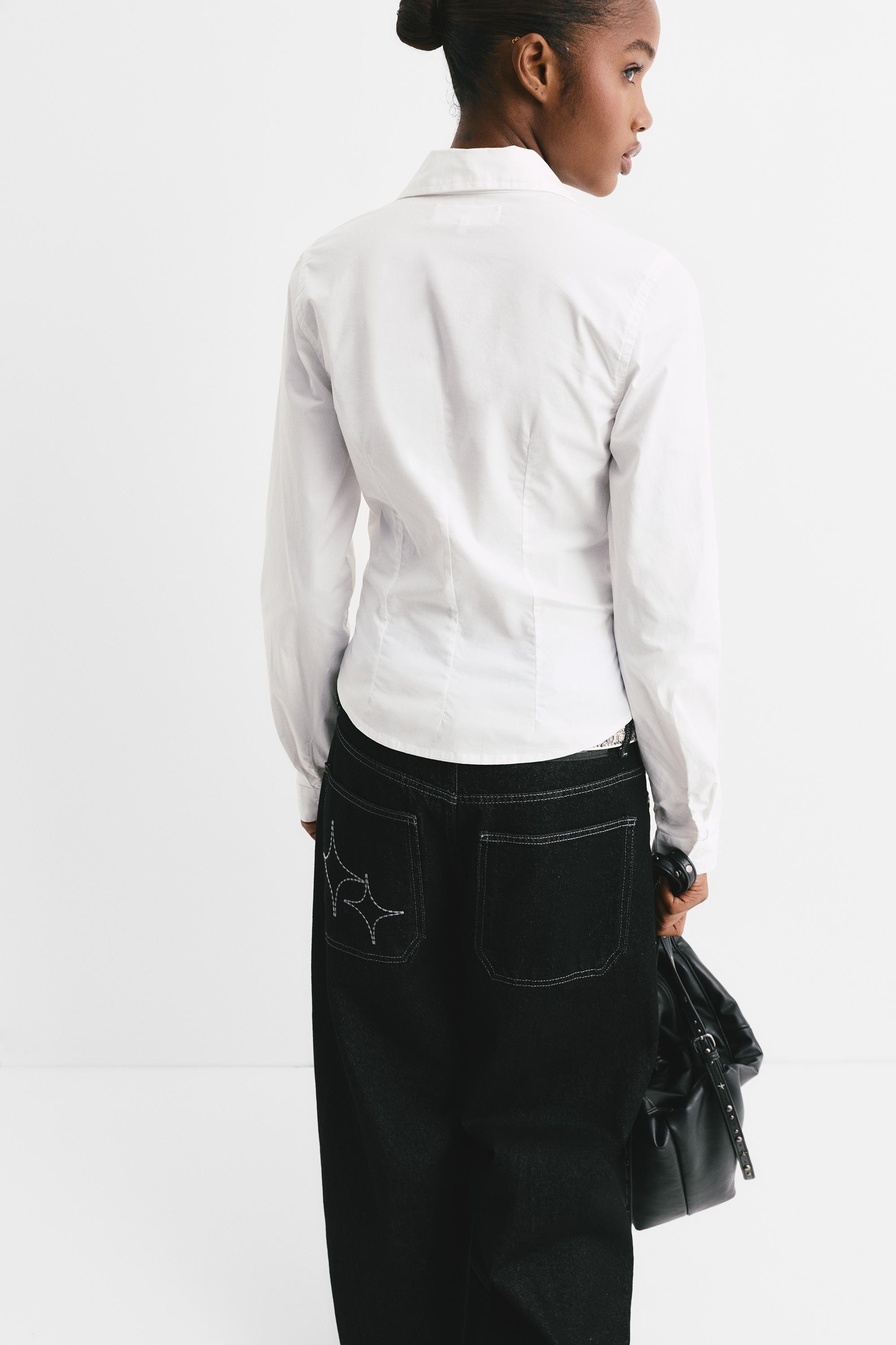 Poplin yırtmaçlı dar kesim gömlek - Görsel 72