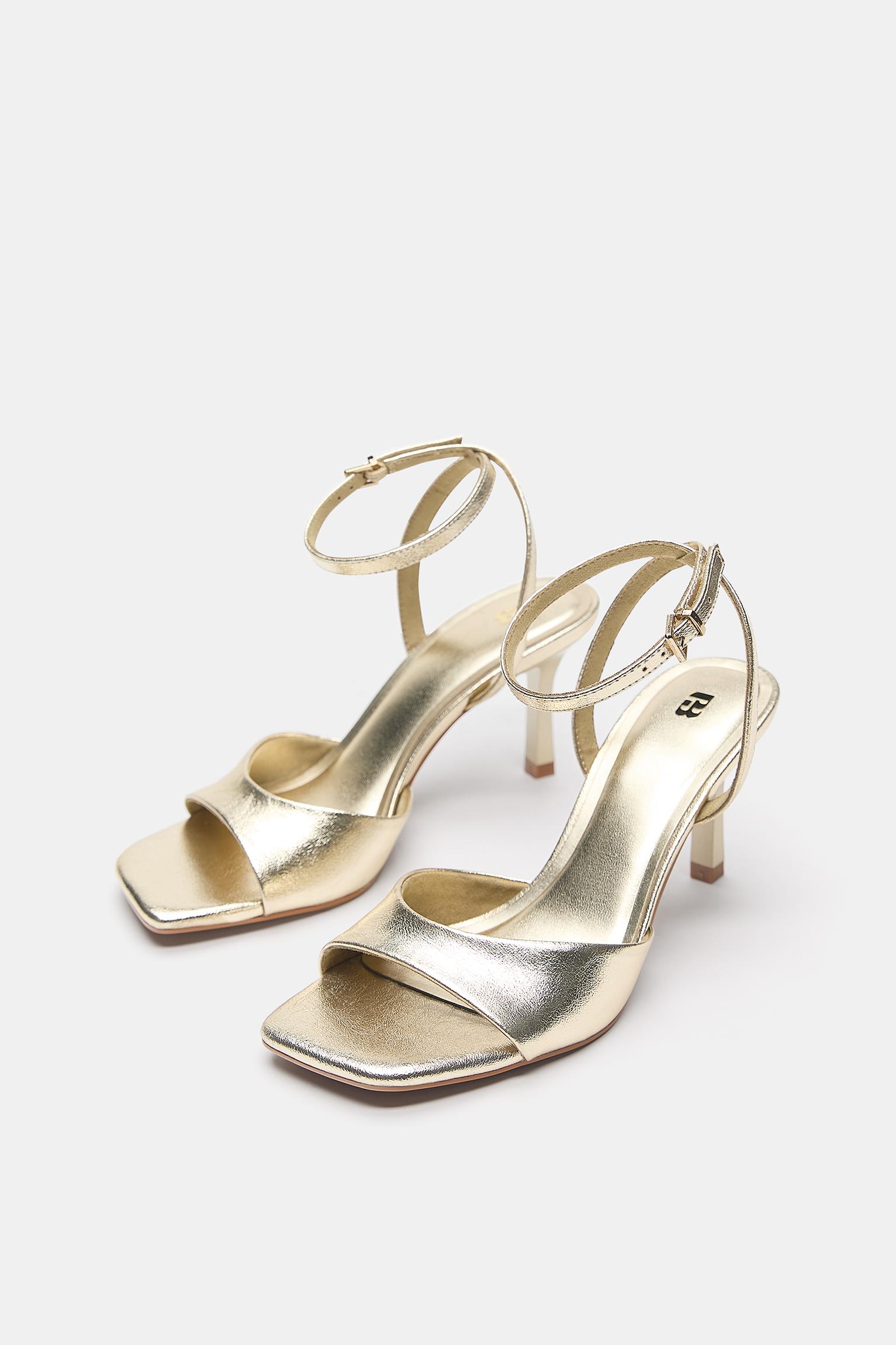 Gold metallic heeled sandals — Gold