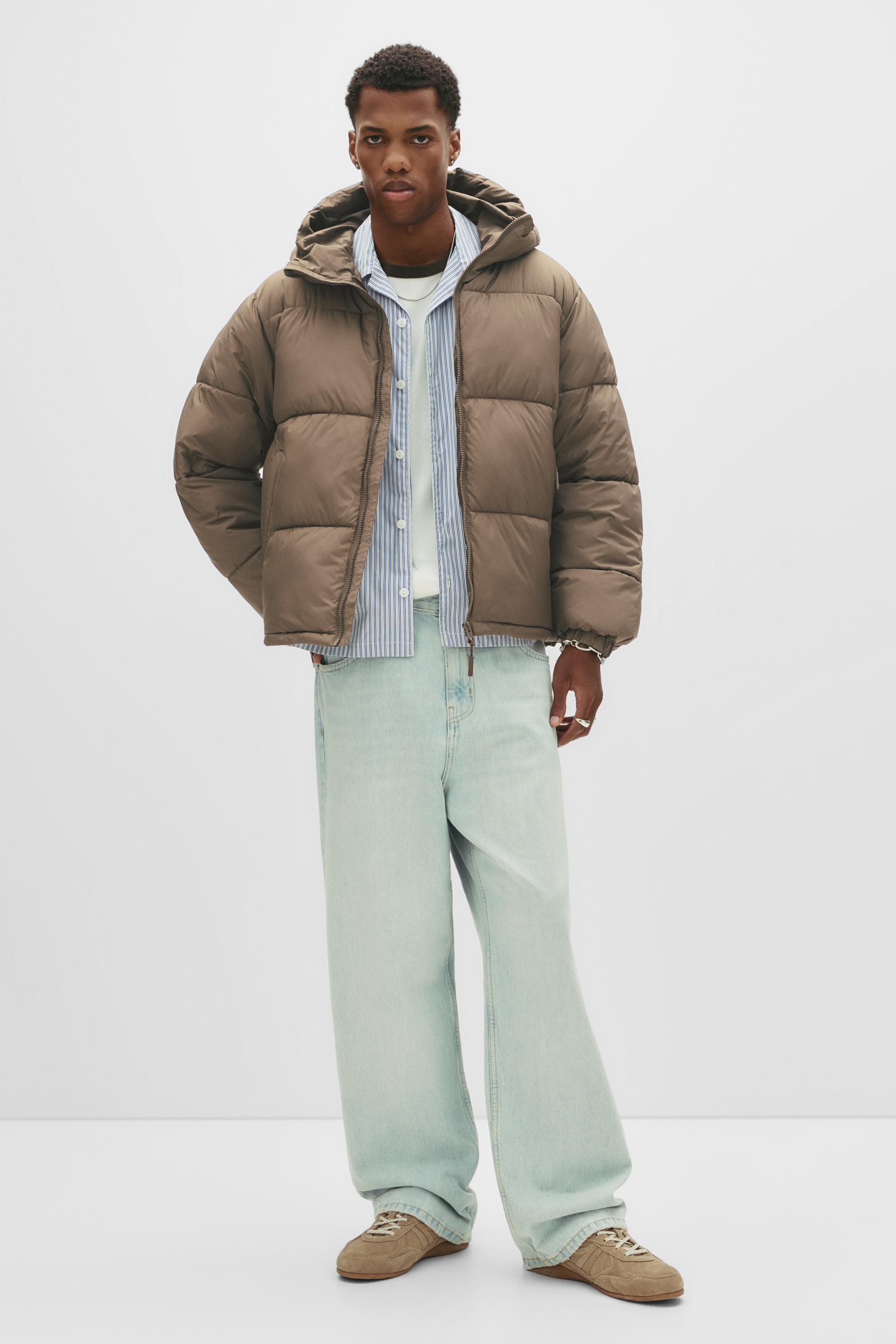 Pull&bear Hooded Leather Puffer Jacket Pull And Bear Leather - Main Image