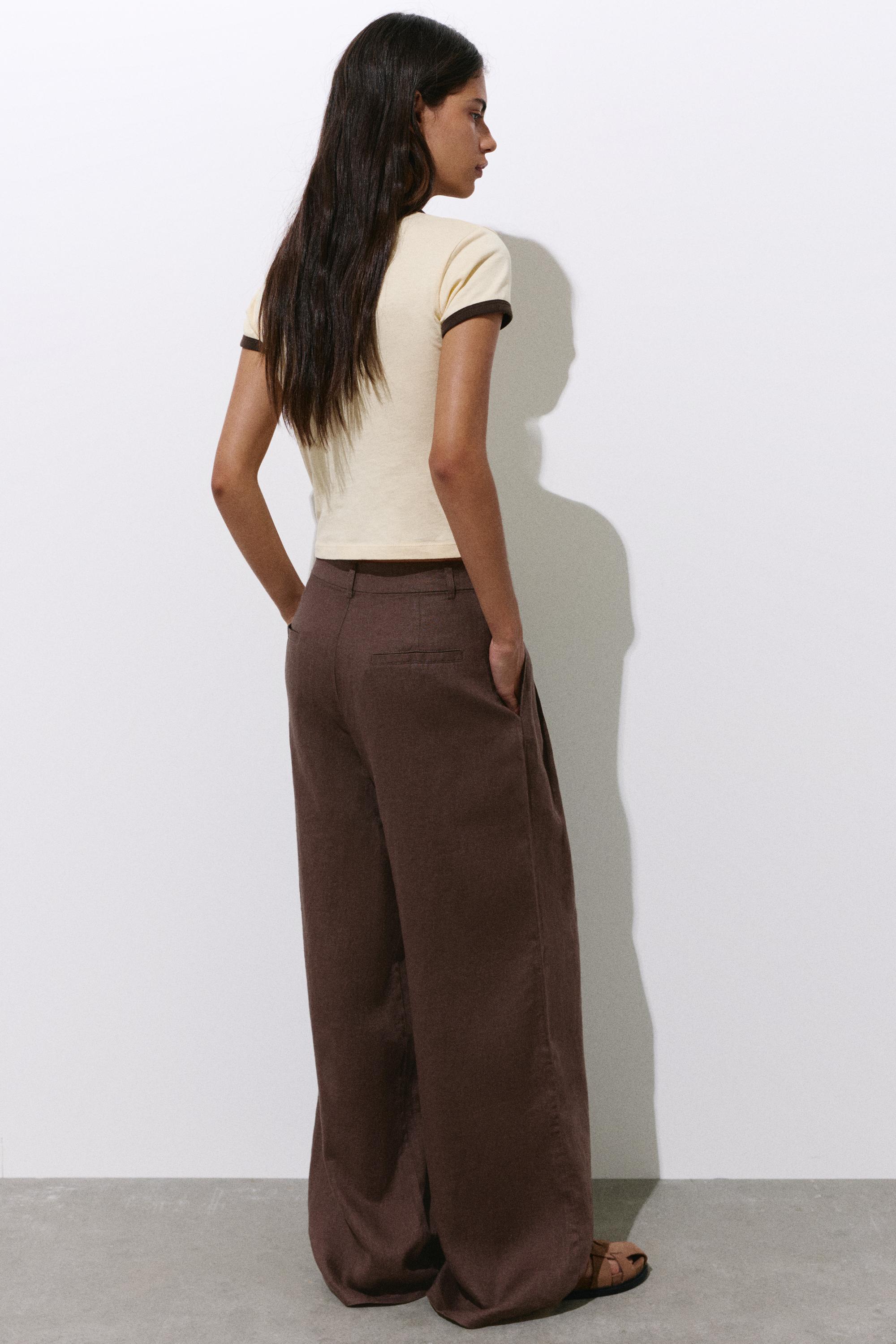 Wide-leg 100% linen trousers — Taupe