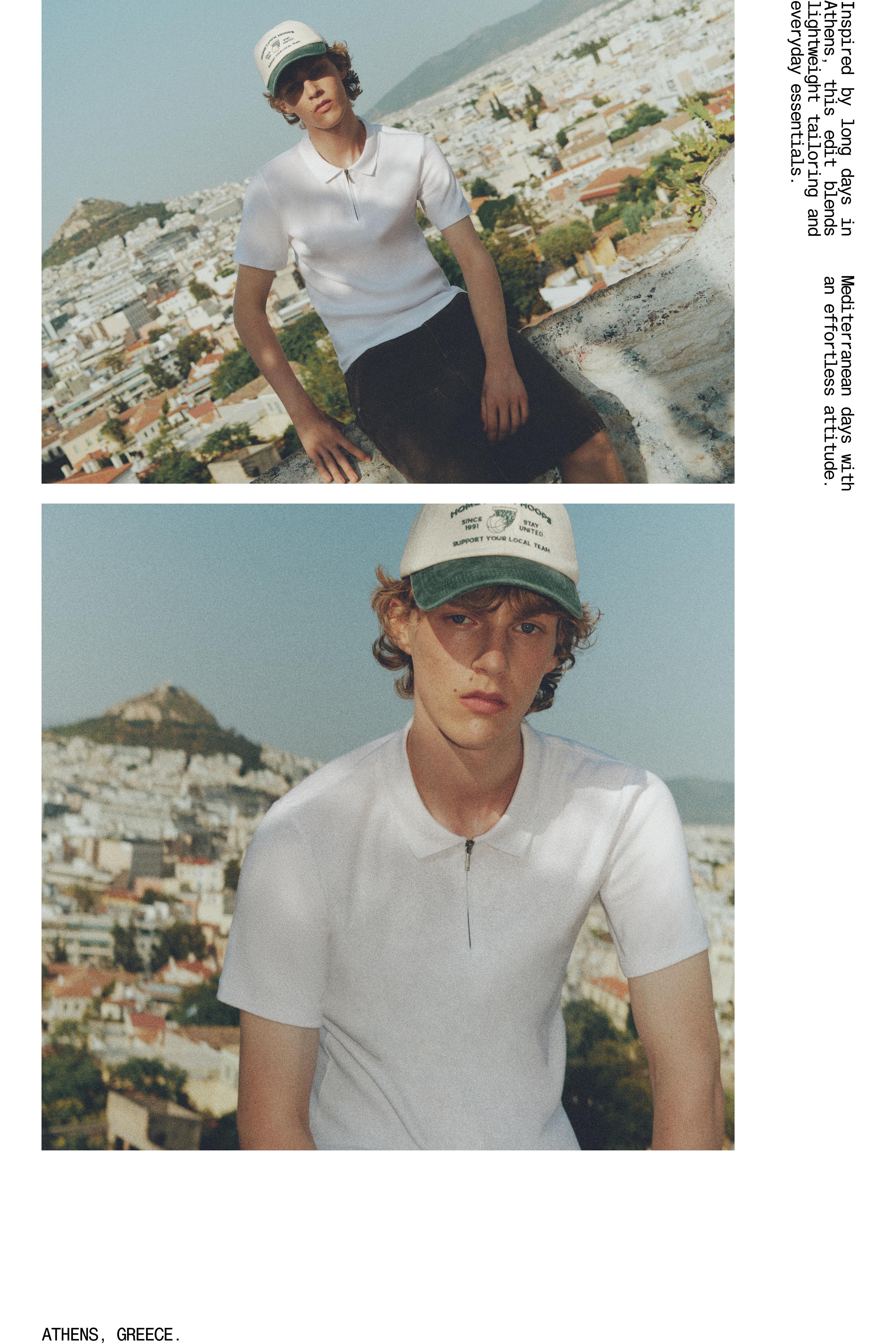 Short sleeve zip-up polo shirt — Off white