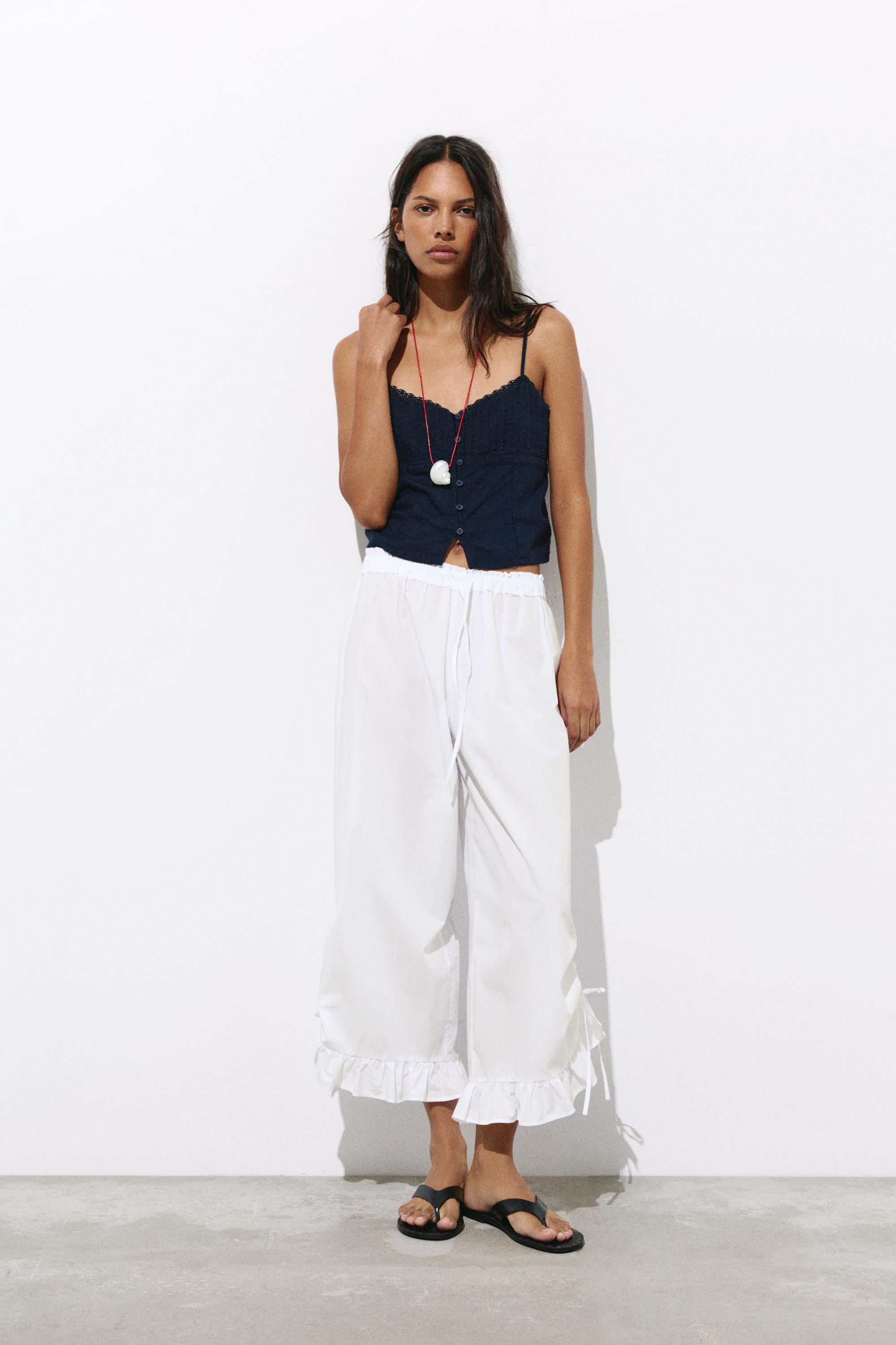 Ruffle bow sarouel trousers — White