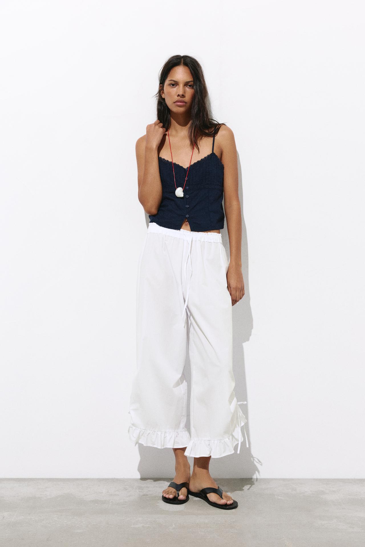 Ruffle bow sarouel trousers — White
