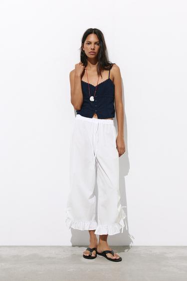 Ruffle bow sarouel trousers — White 2