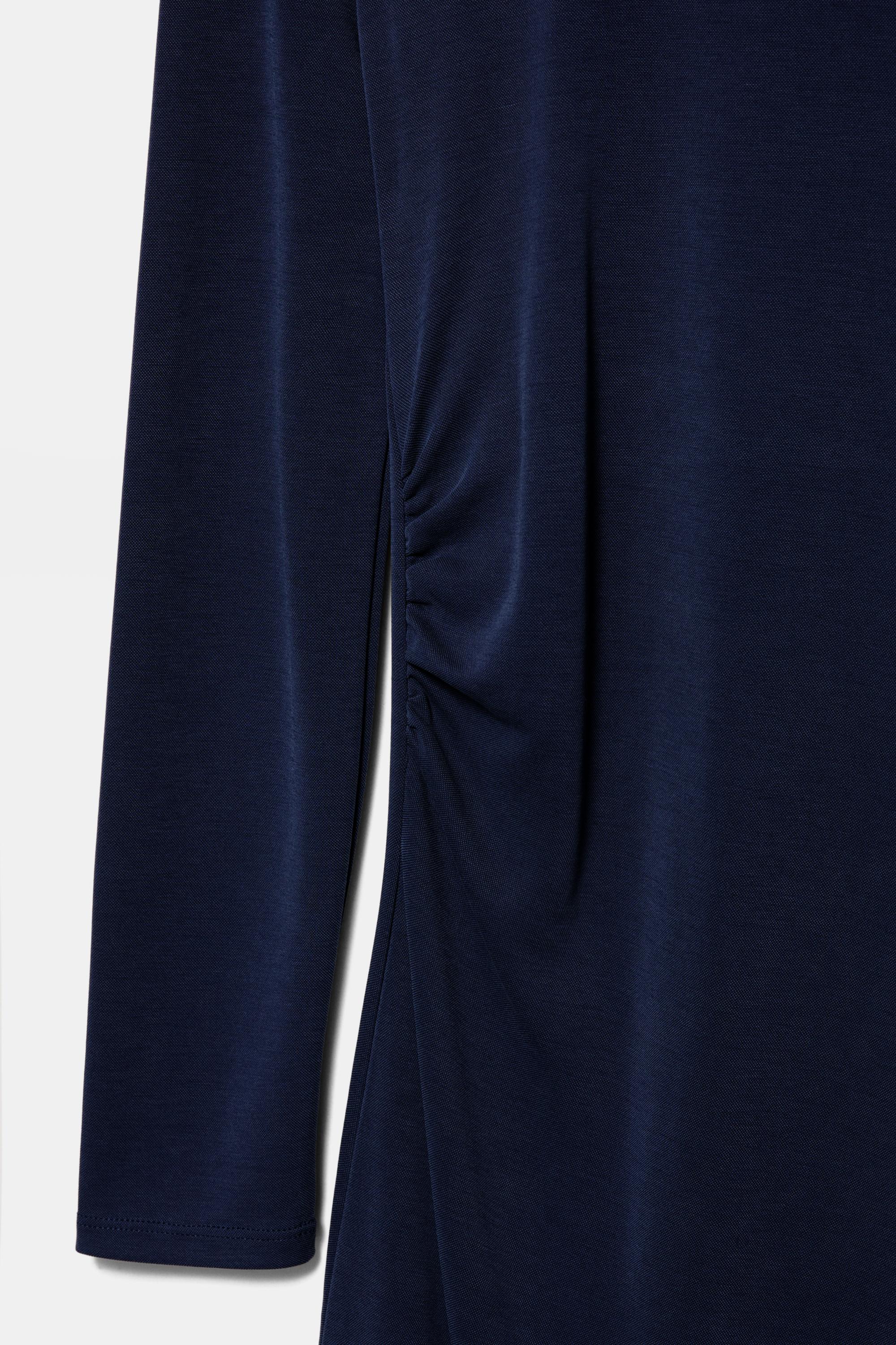 Fluid draped cupro midi dress — Faded navy