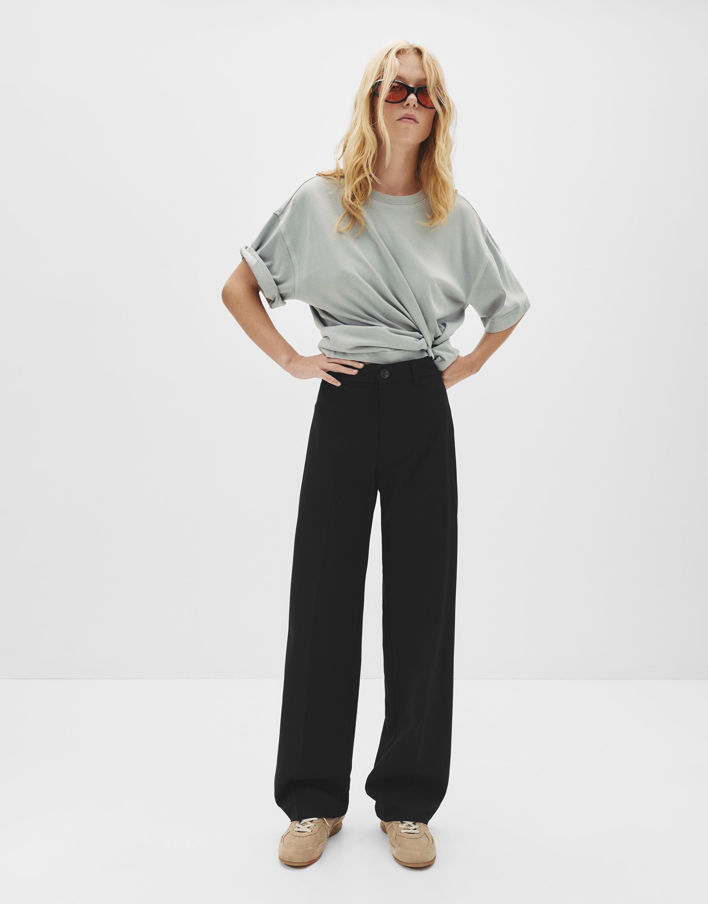 Smart high-waist straight-leg trousers — Black