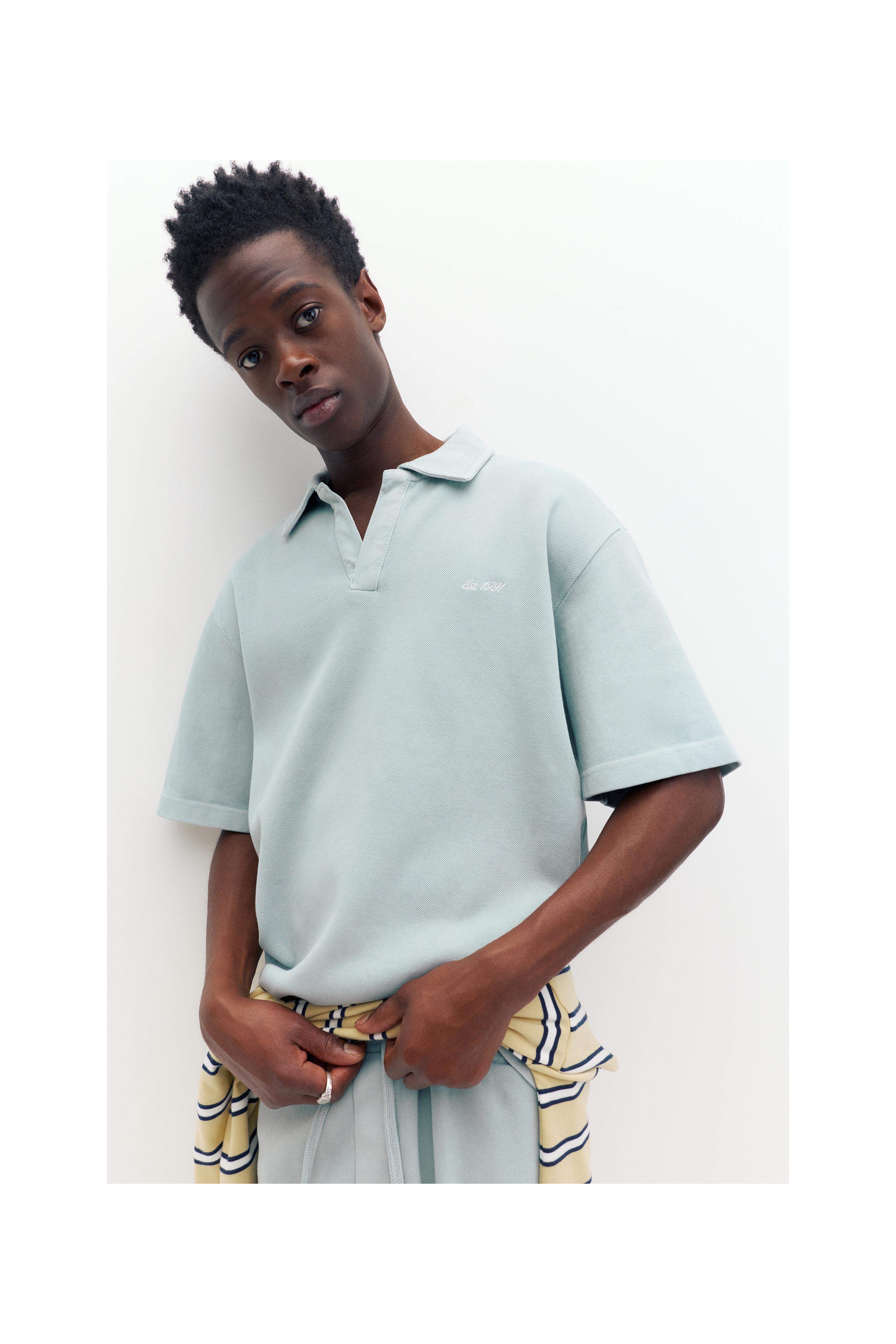 Short sleeve piqué polo shirt — Bluish grey