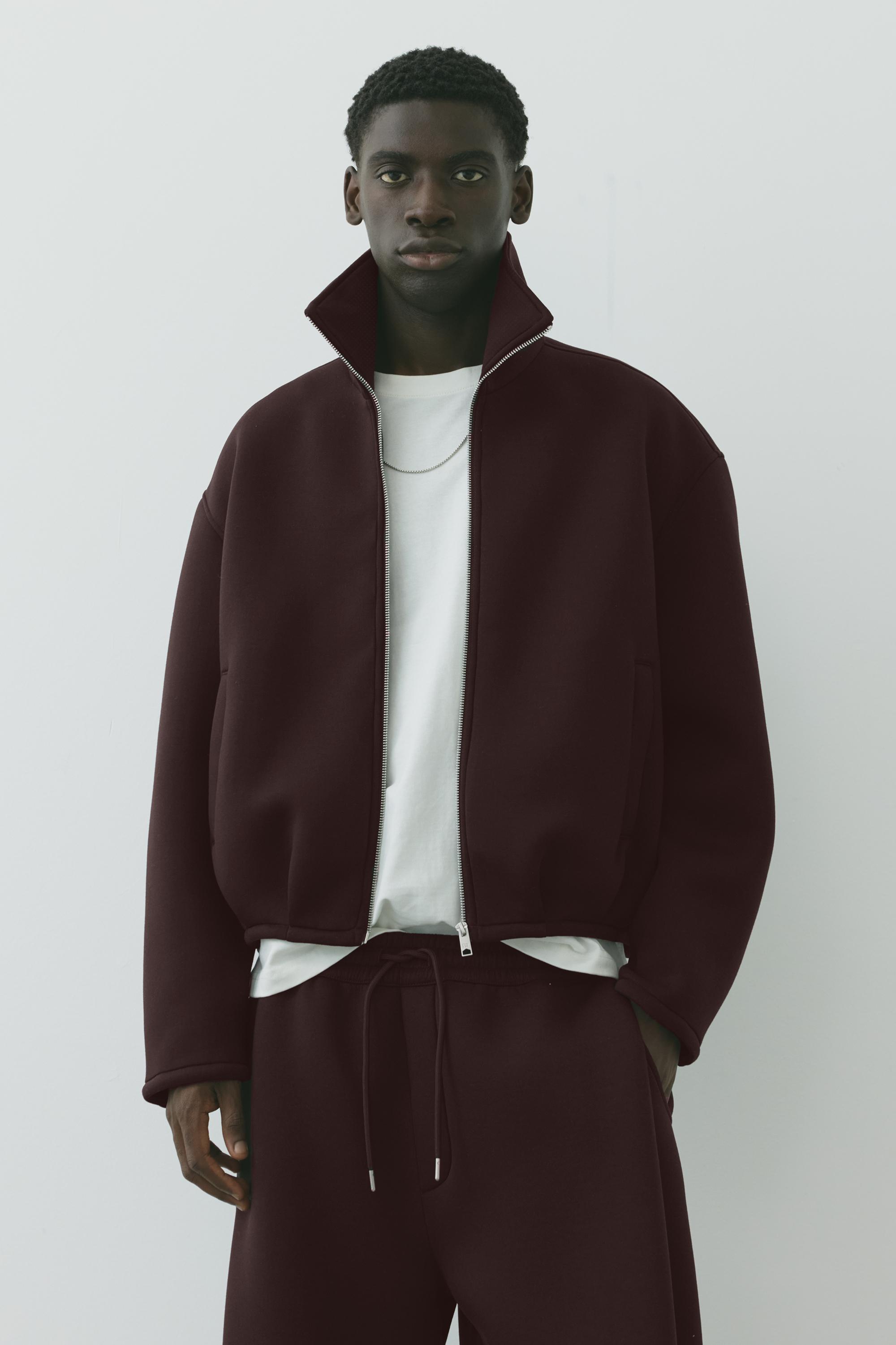 Neoprene-effect zip-up jacket — Brown
