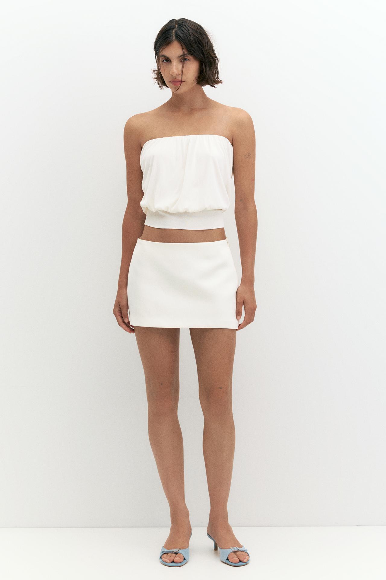 Strapless top with waistband — Pale ecru