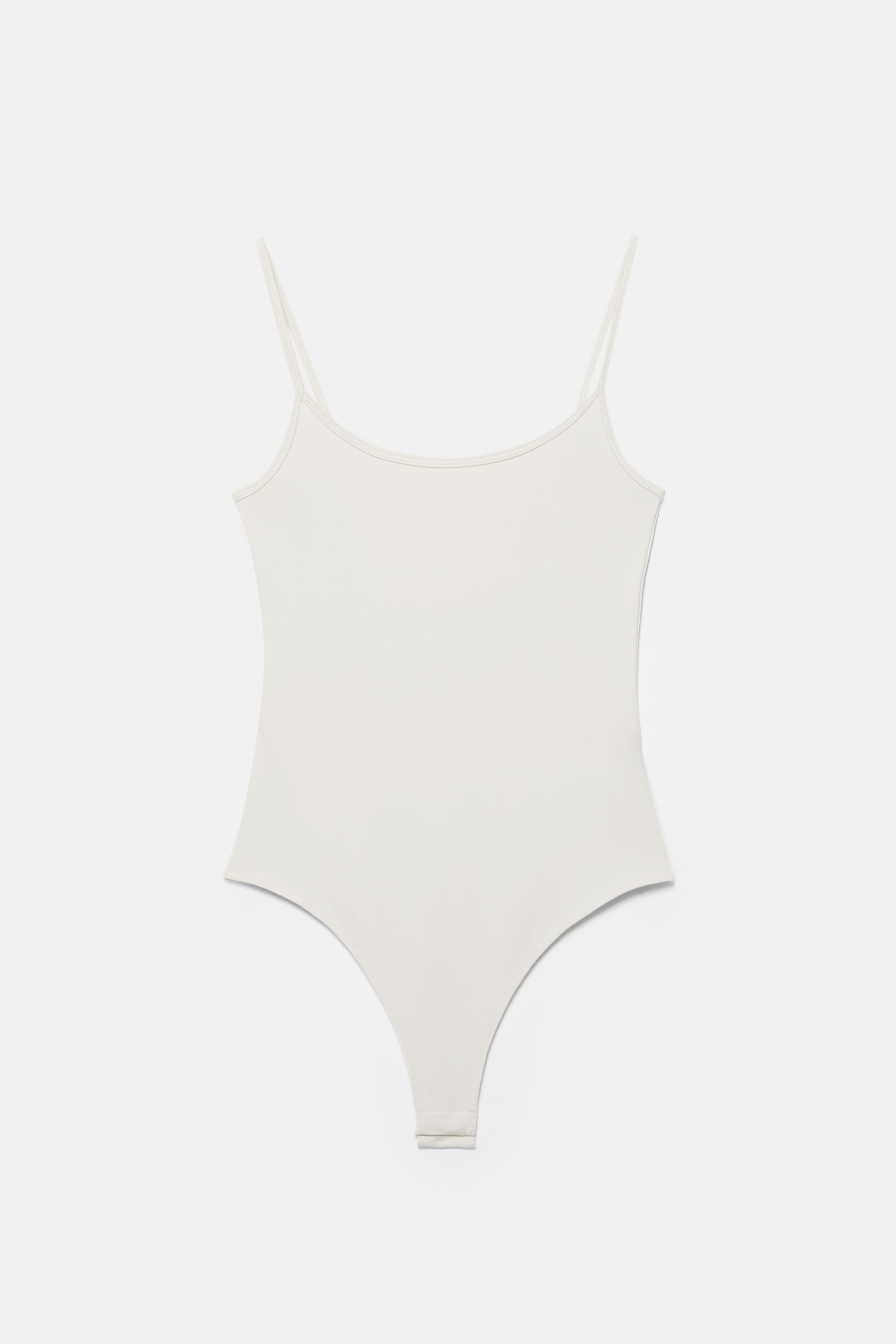 Polyamide bodysuit with thin straps — Cream