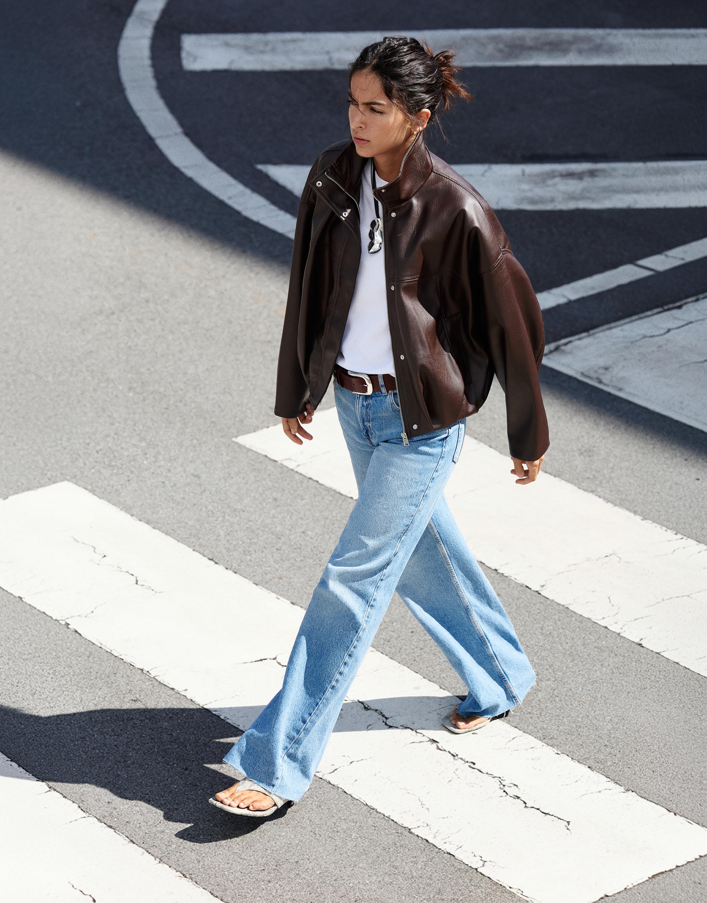 Leather effect balloon jacket — Chocolate