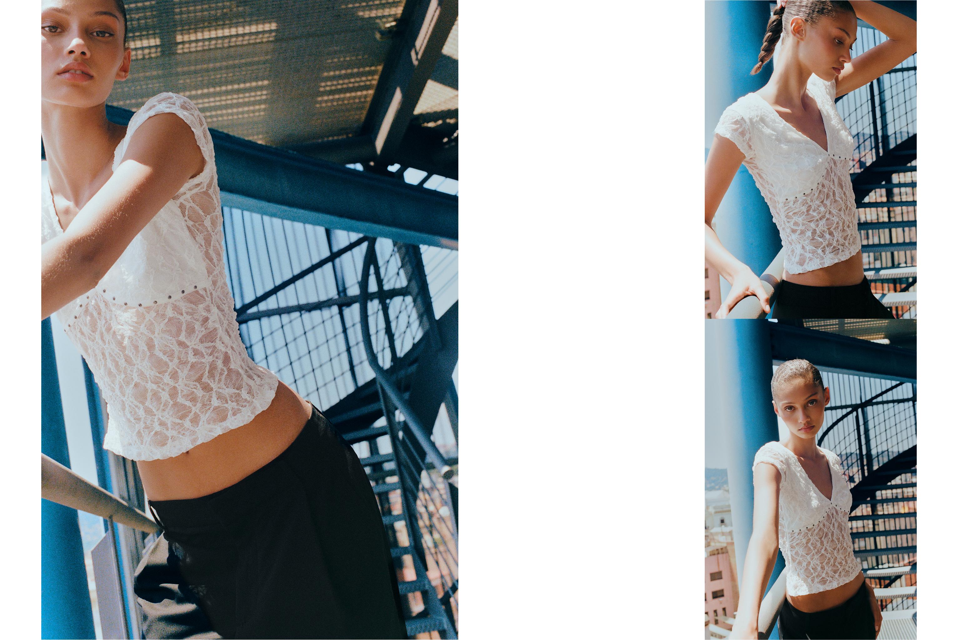 Studded lace T-shirt — White