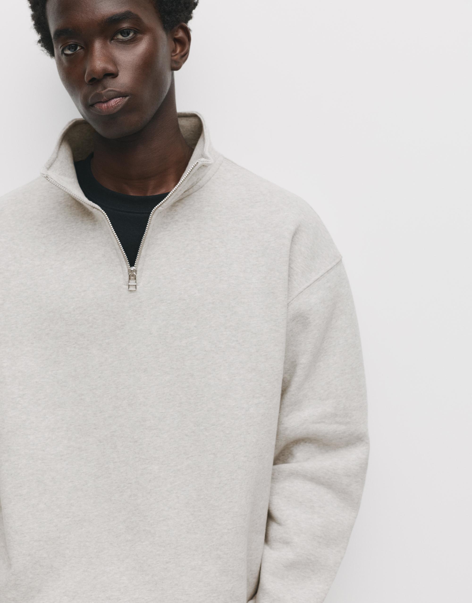 Basic quarter-zip sweatshirt — Grey marl