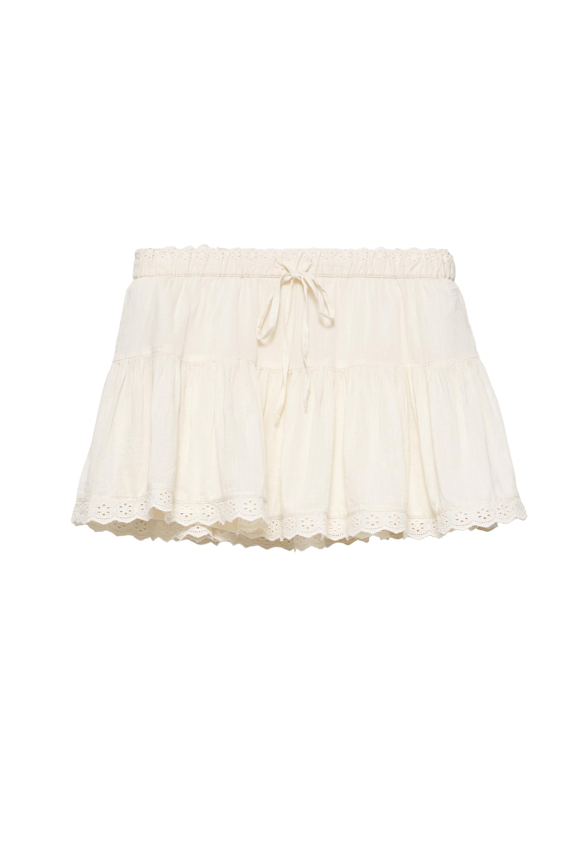 Ruffled mini skirt with lace trim — Beige
