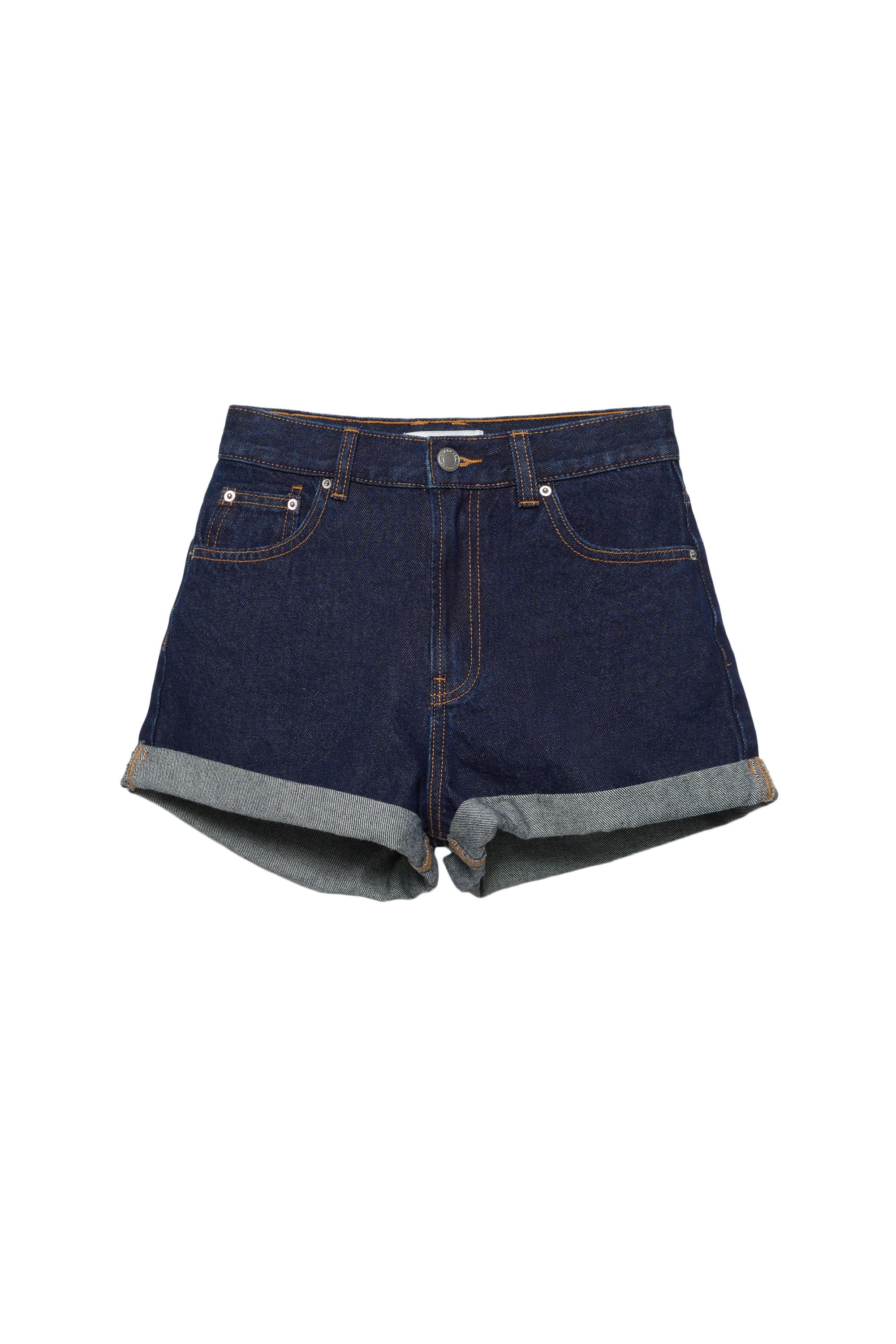 Mom fit paçası kıvrık denim şort