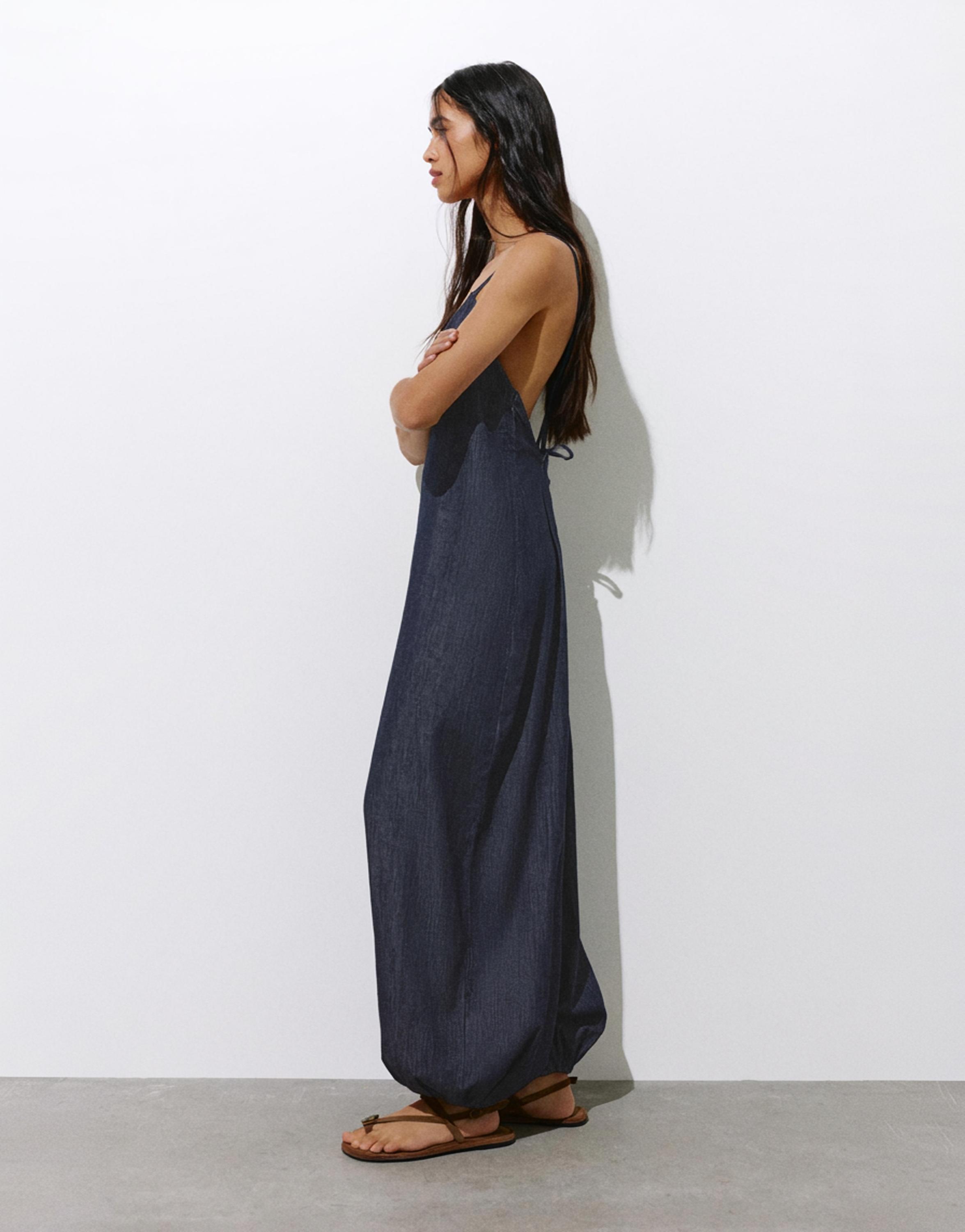 Denim jumpsuit with straps — Navy