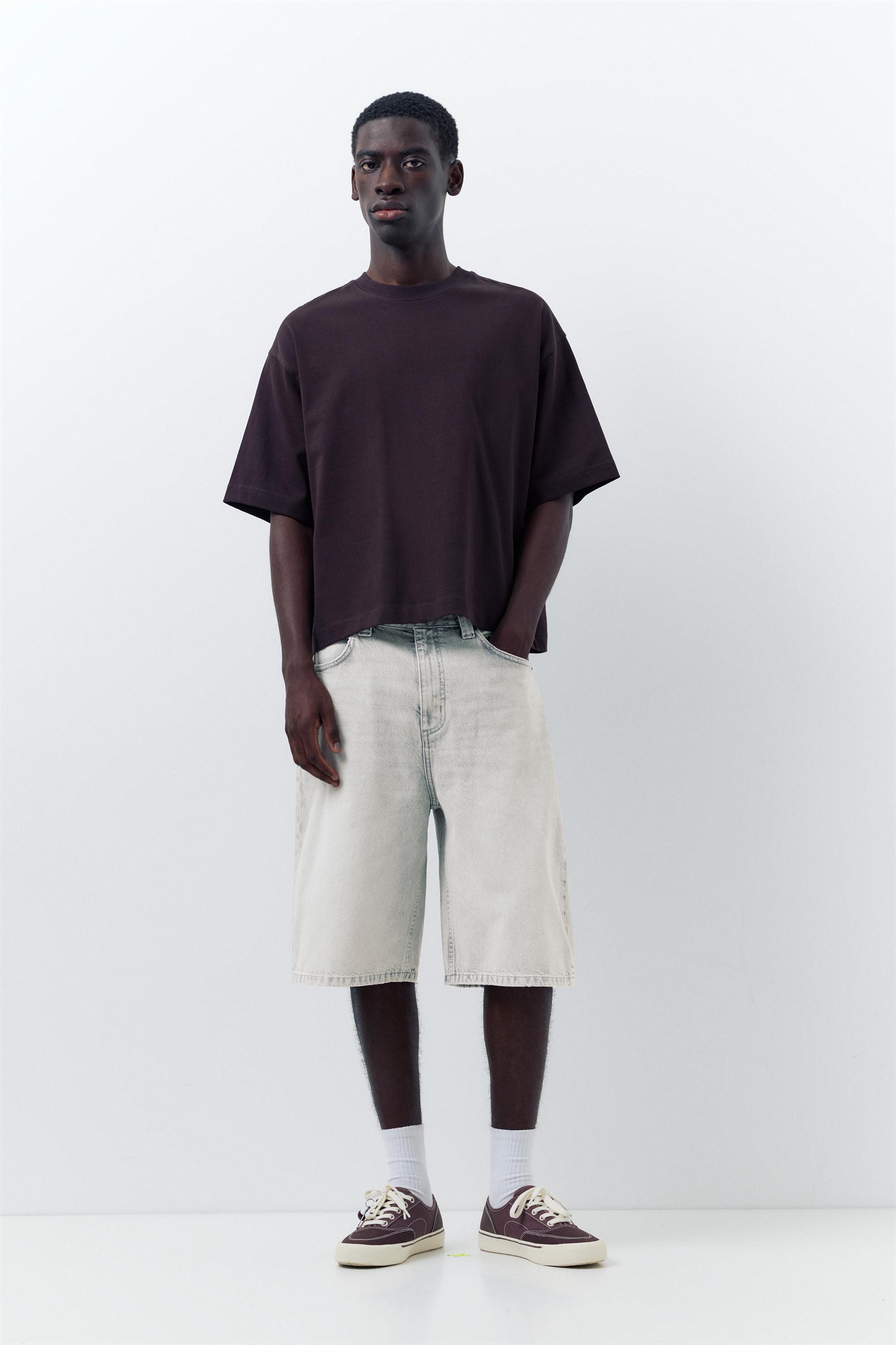 Skater denim Bermuda shorts — Pale grey