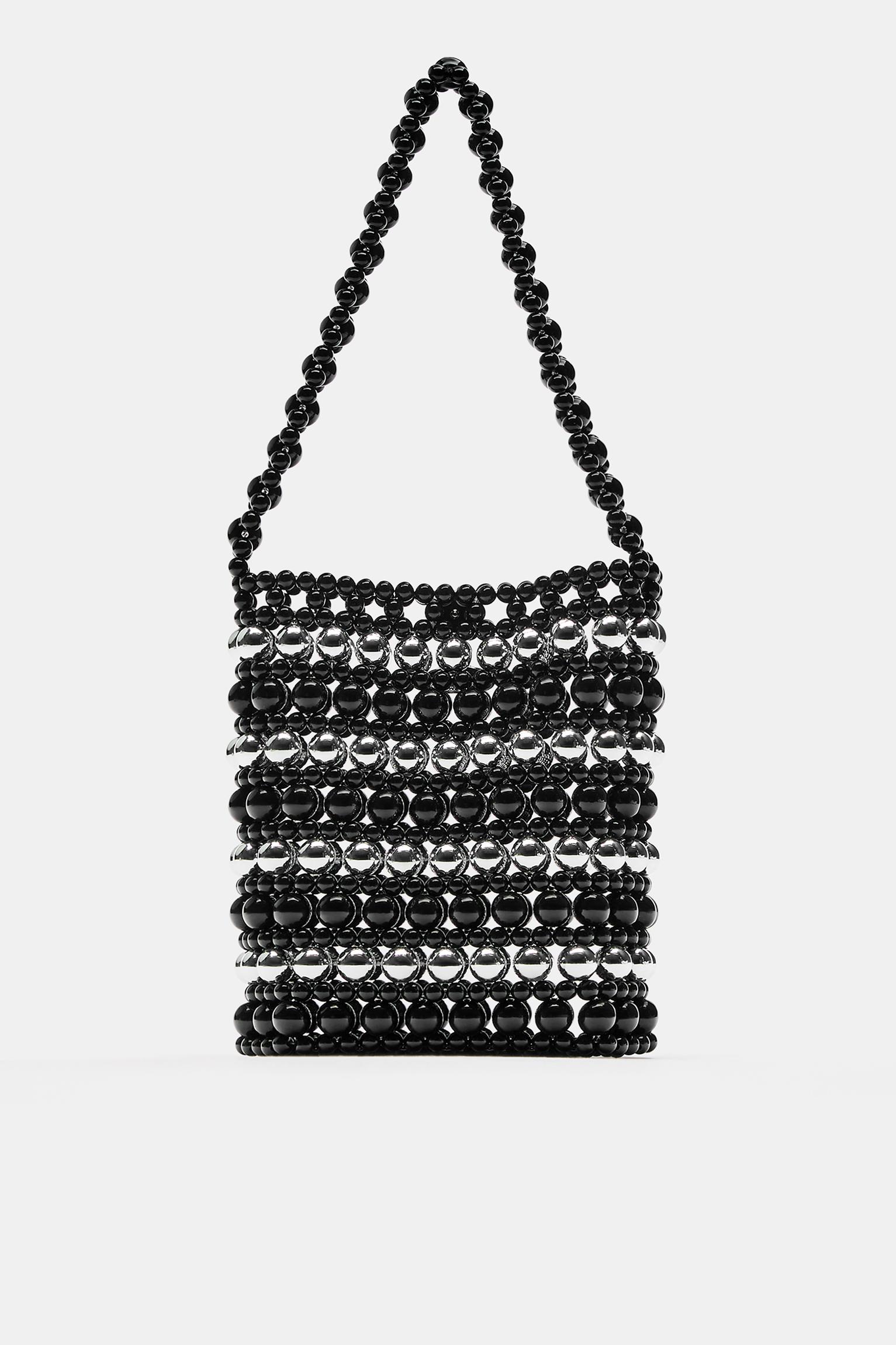 Striped beaded handbag — Black