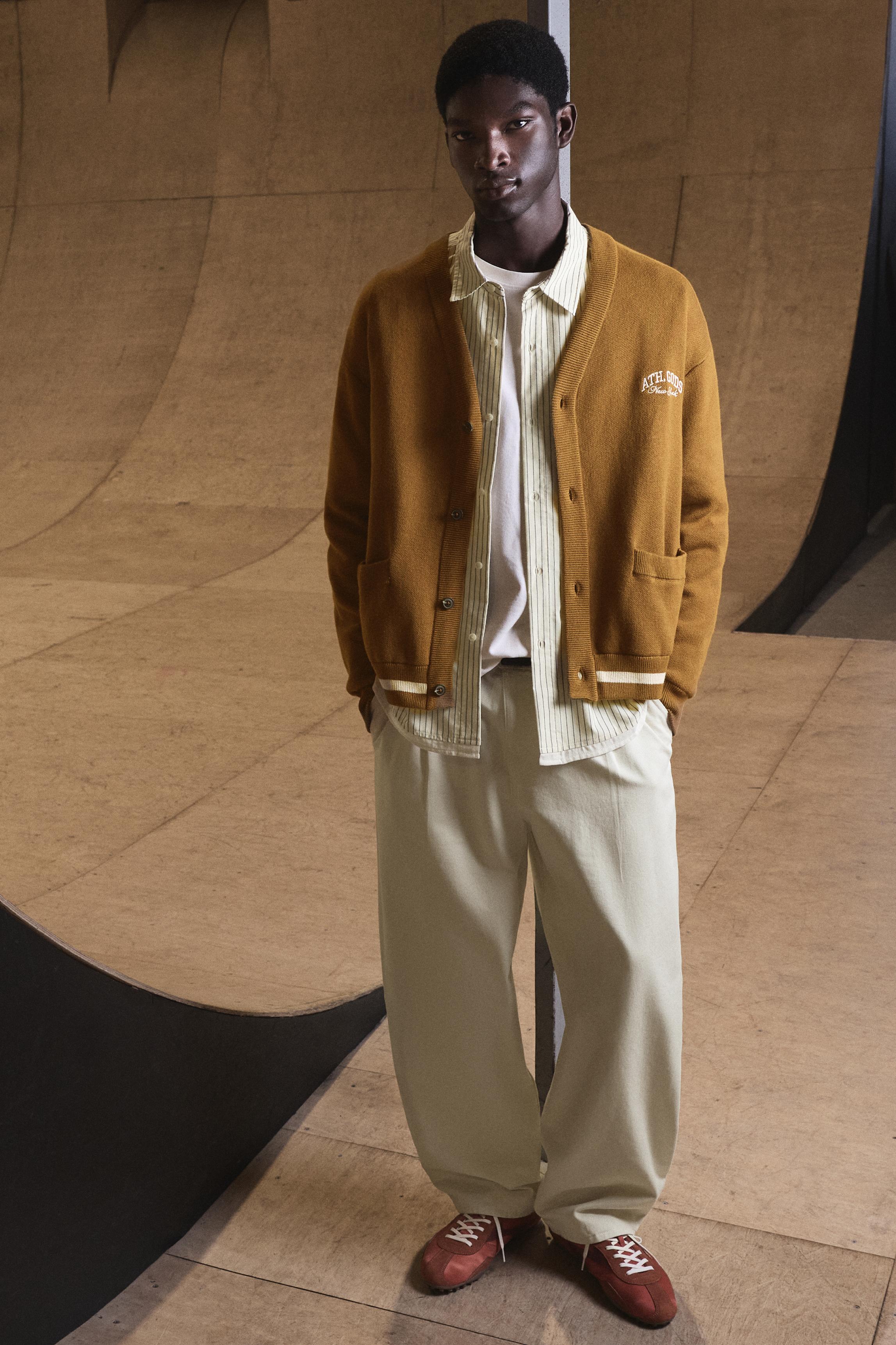 Embroidered varsity cardigan — Tobacco brown