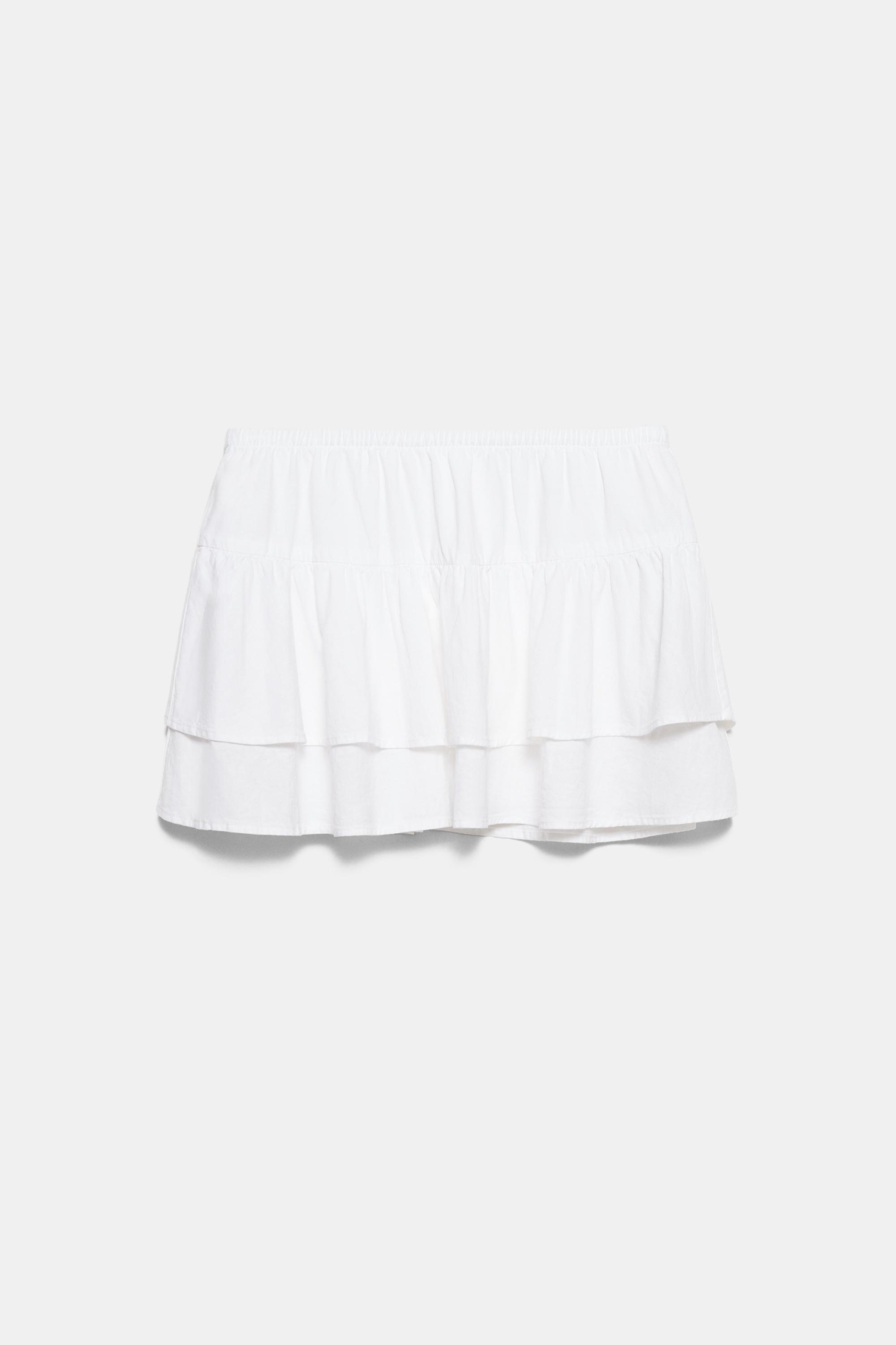 Ruffled mini skirt with linen — White