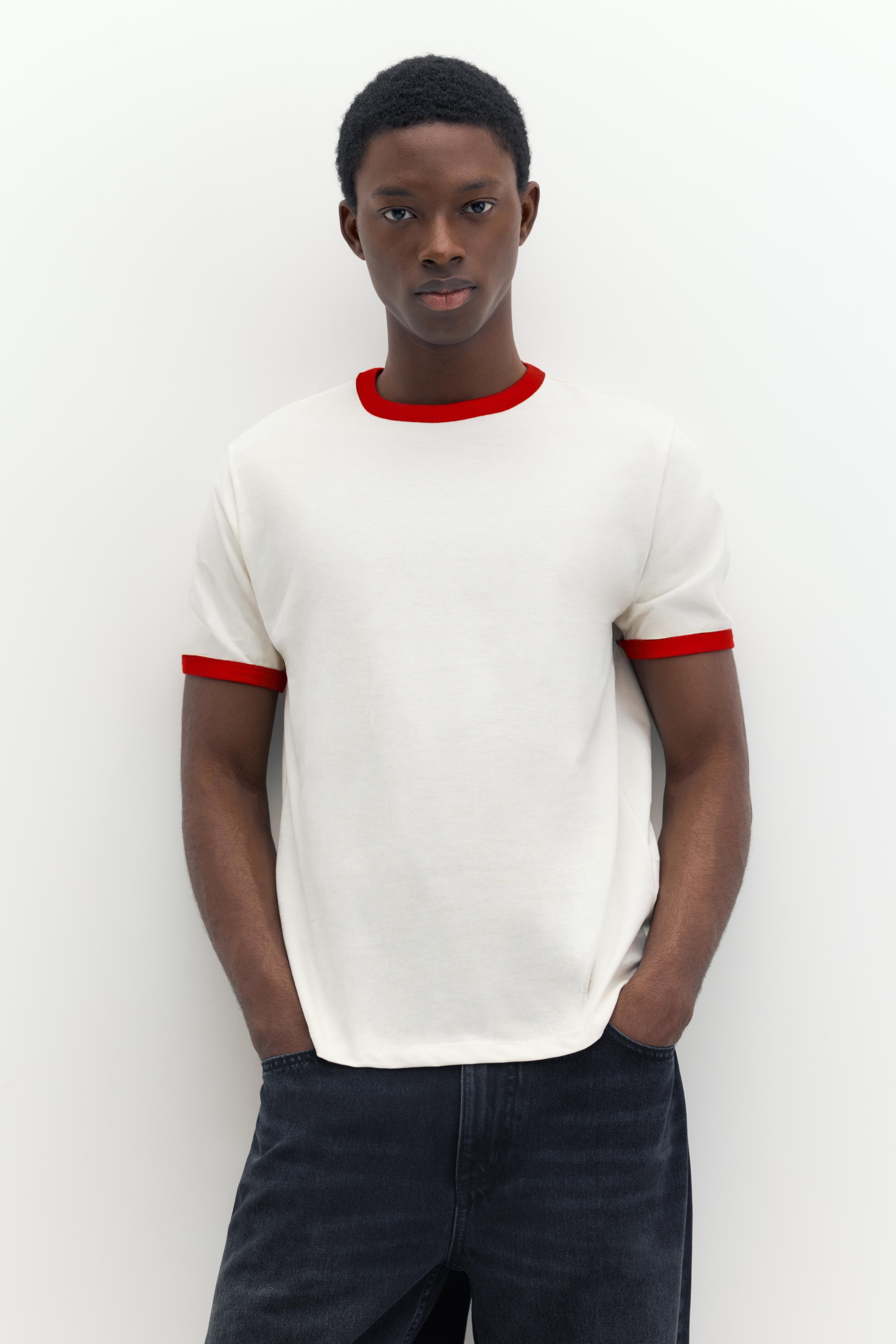Contrast trim T-shirt — Red