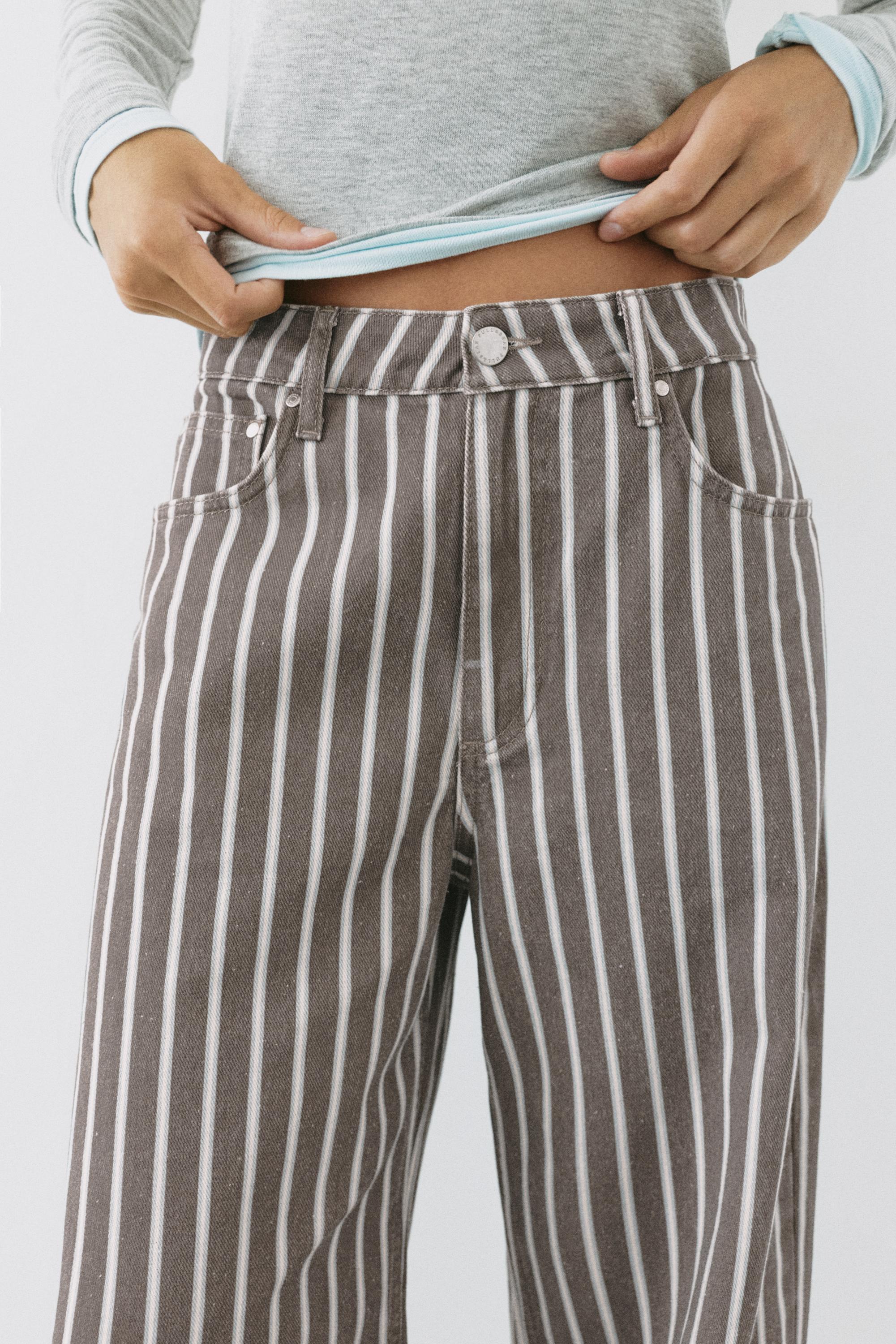 Low-rise striped baggy jeans — Brown