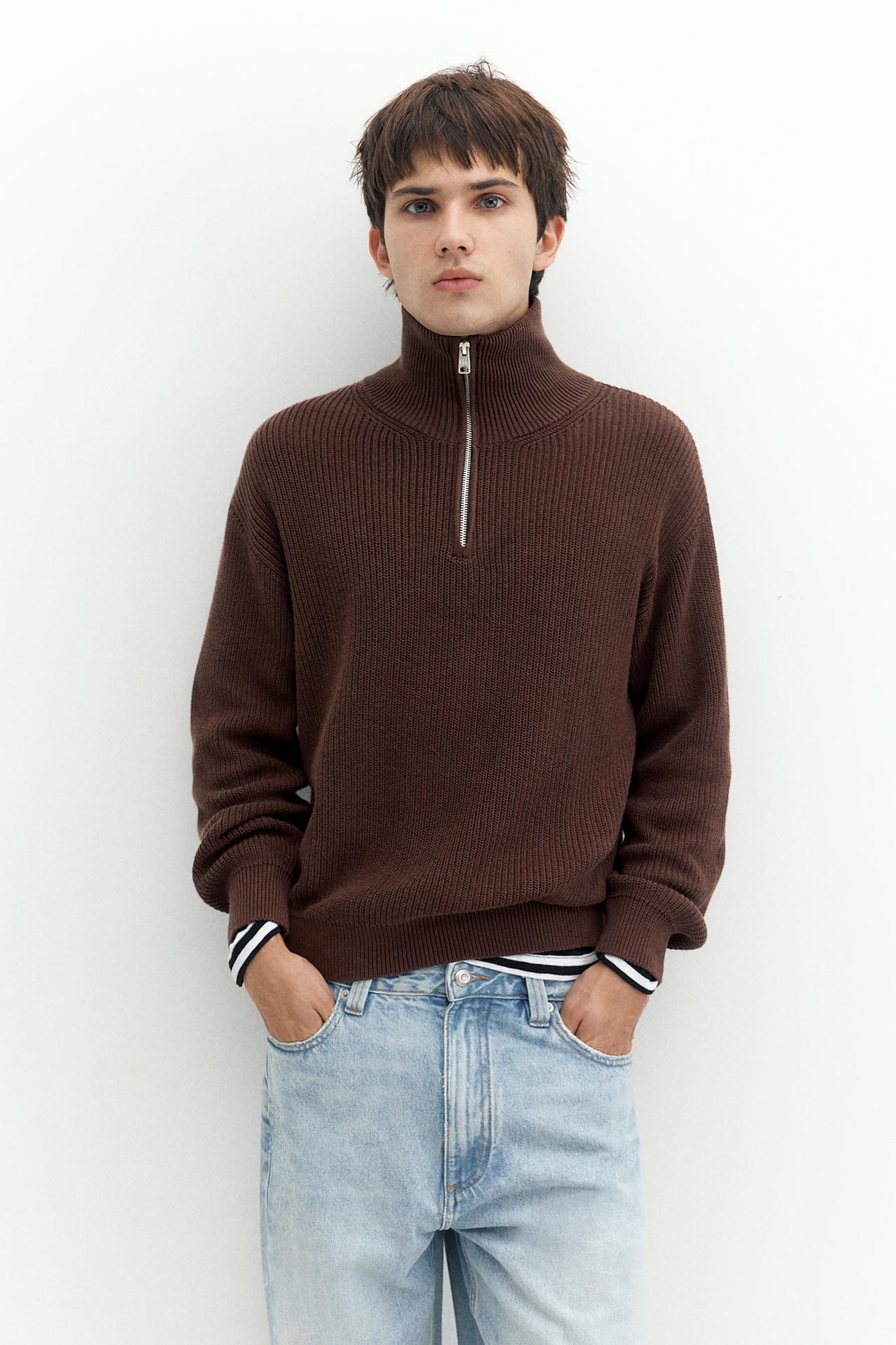Quarter-zip jumper — Brown