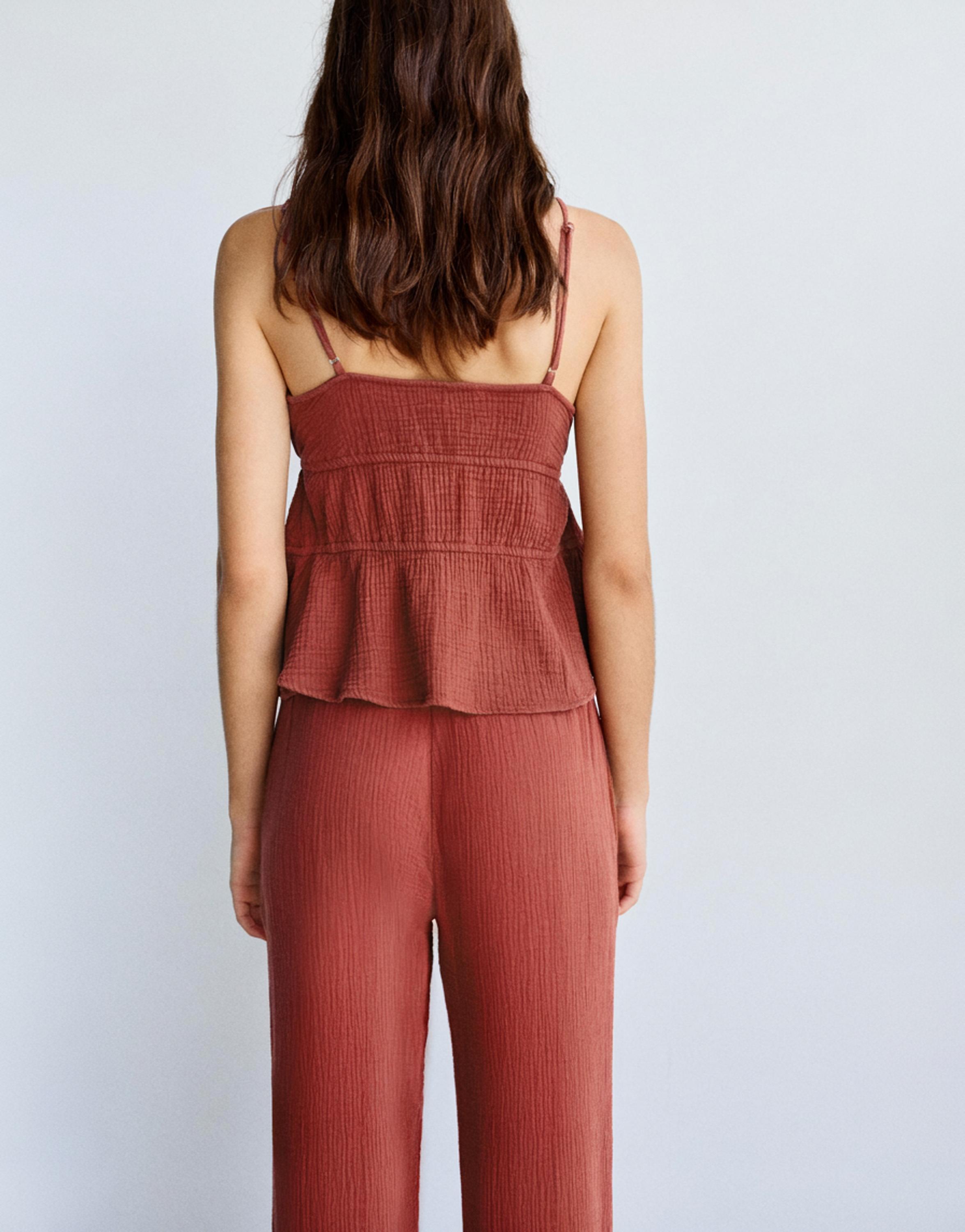 Crepe strappy top — Russet