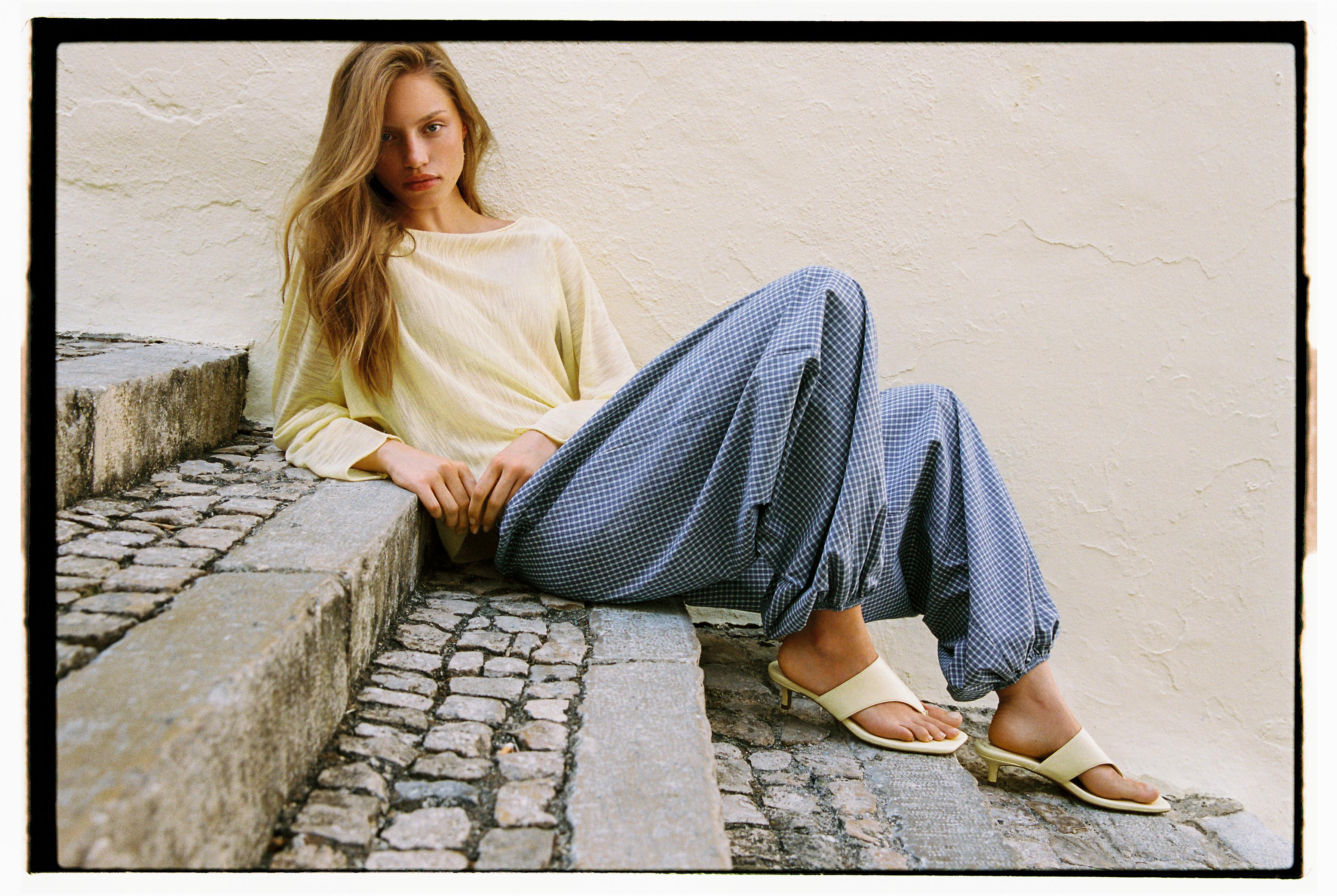 Check sarouel trousers — Medium blue