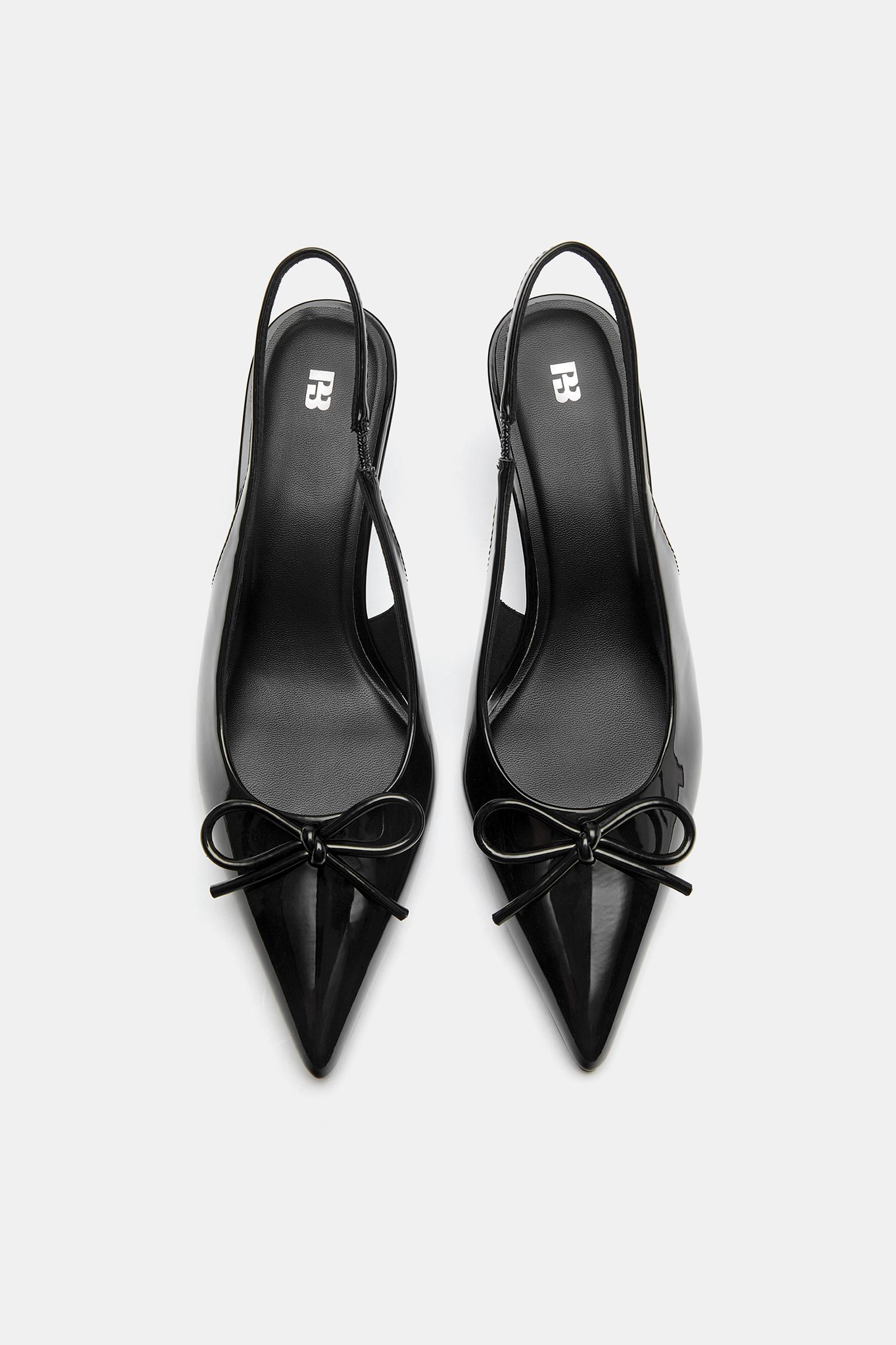 Patent high-heel shoes with bow — Black