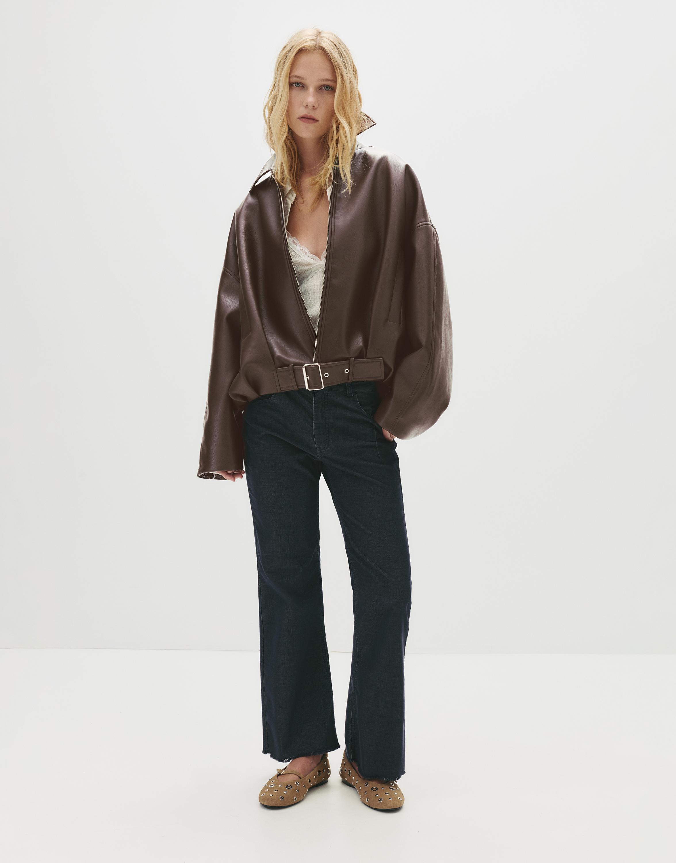 Leather effect balloon jacket — Chocolate