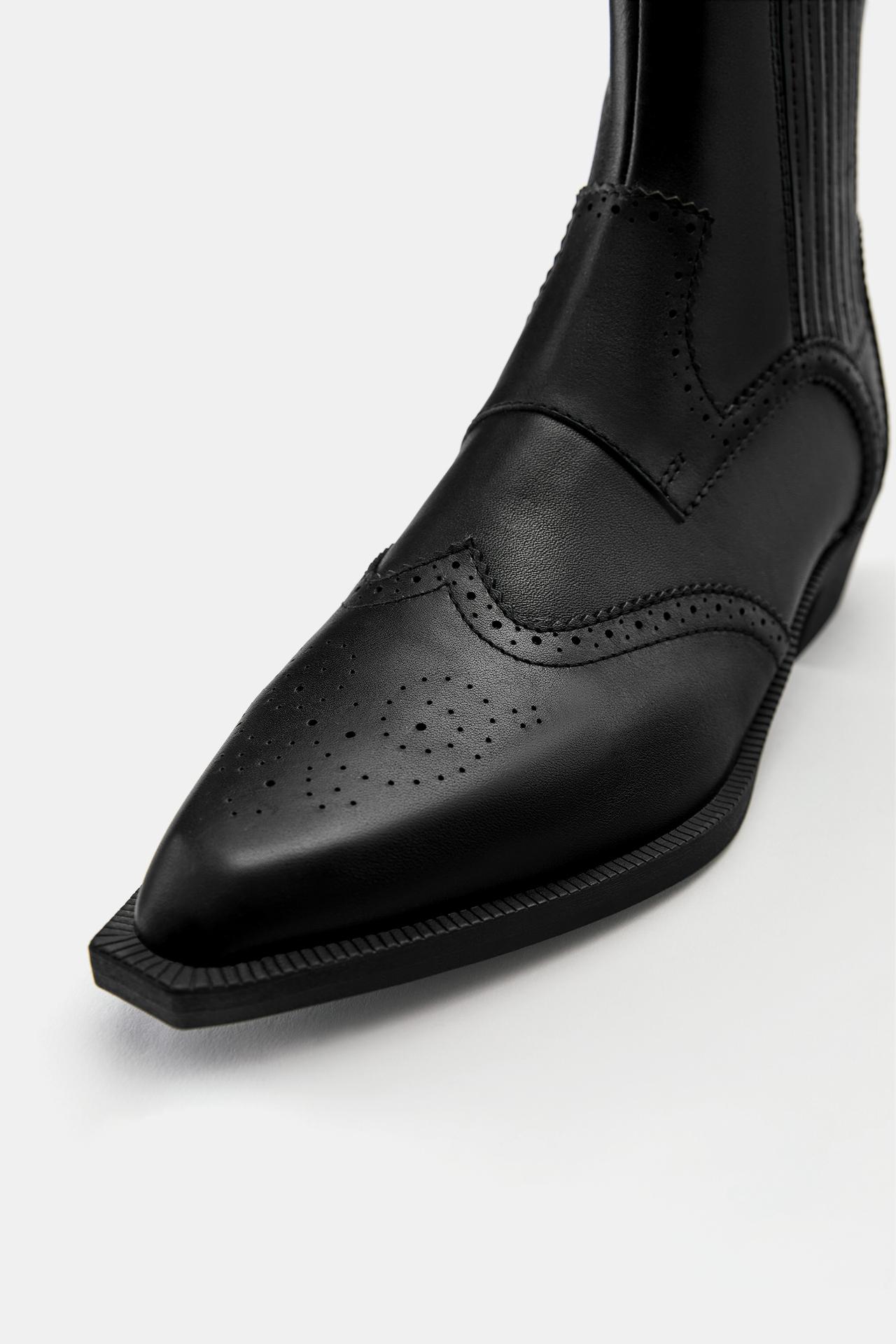 Leather cowboy ankle boots — Black